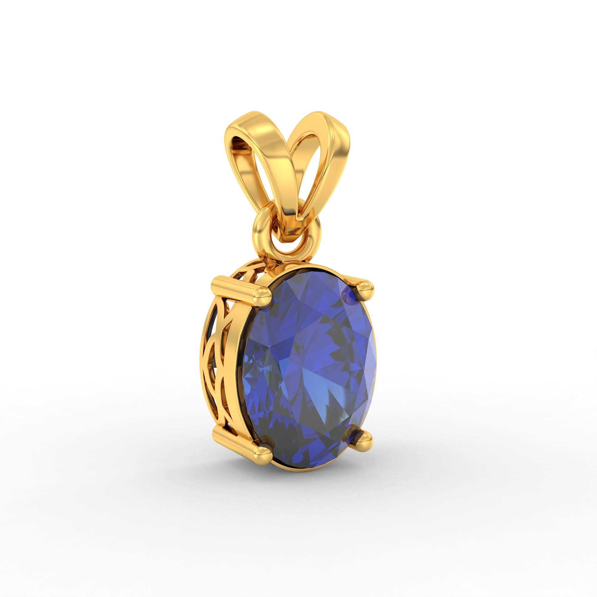 Blue Sapphire (Neelam) Pendant in 22K Yellow Gold – Oval 8x6 mm, Prong Setting, 1 g (Design K1-2) thumbnail