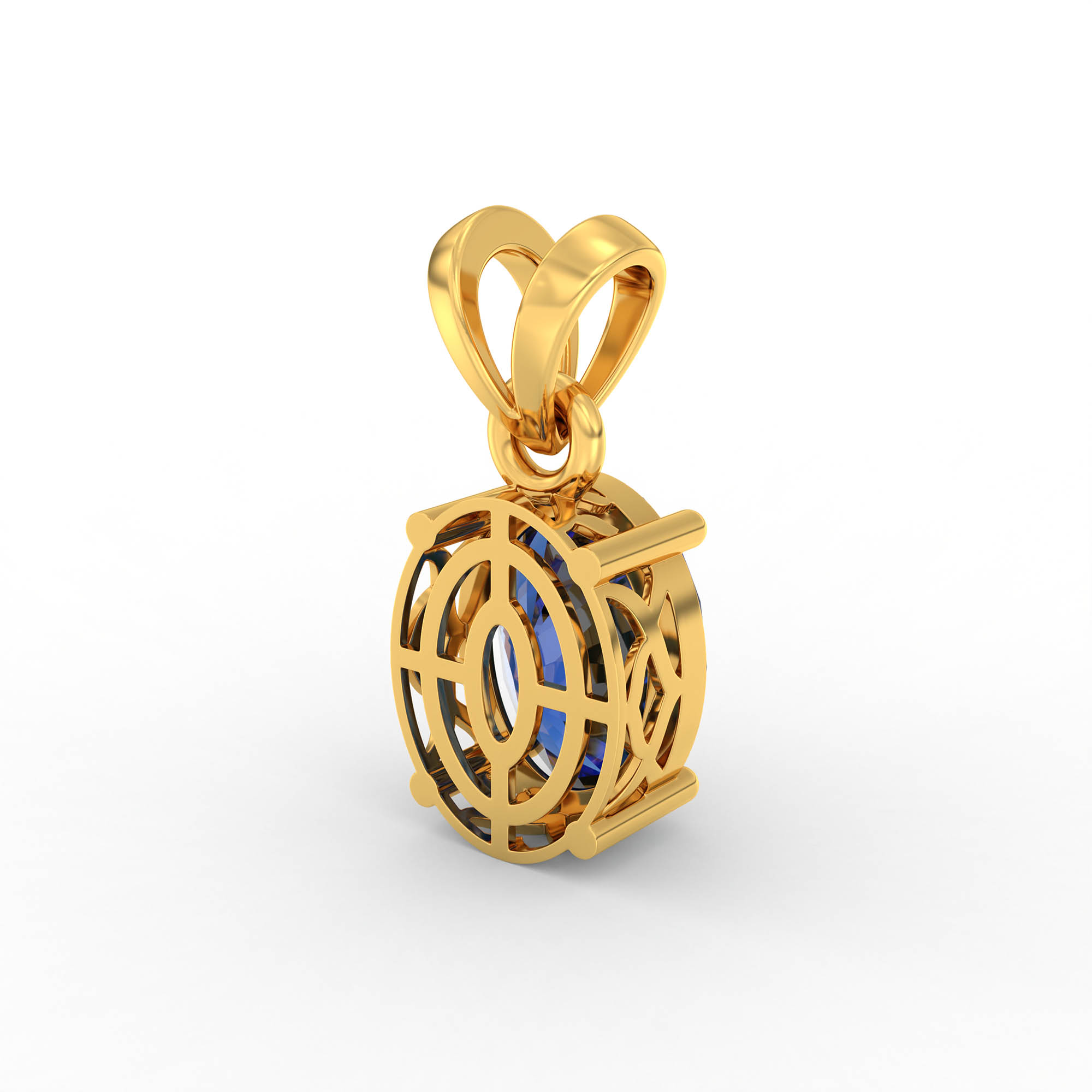 Blue Sapphire (Neelam) Pendant in 22K Yellow Gold – Oval 8x6 mm, Prong Setting, 1 g (Design K1-2) thumbnail