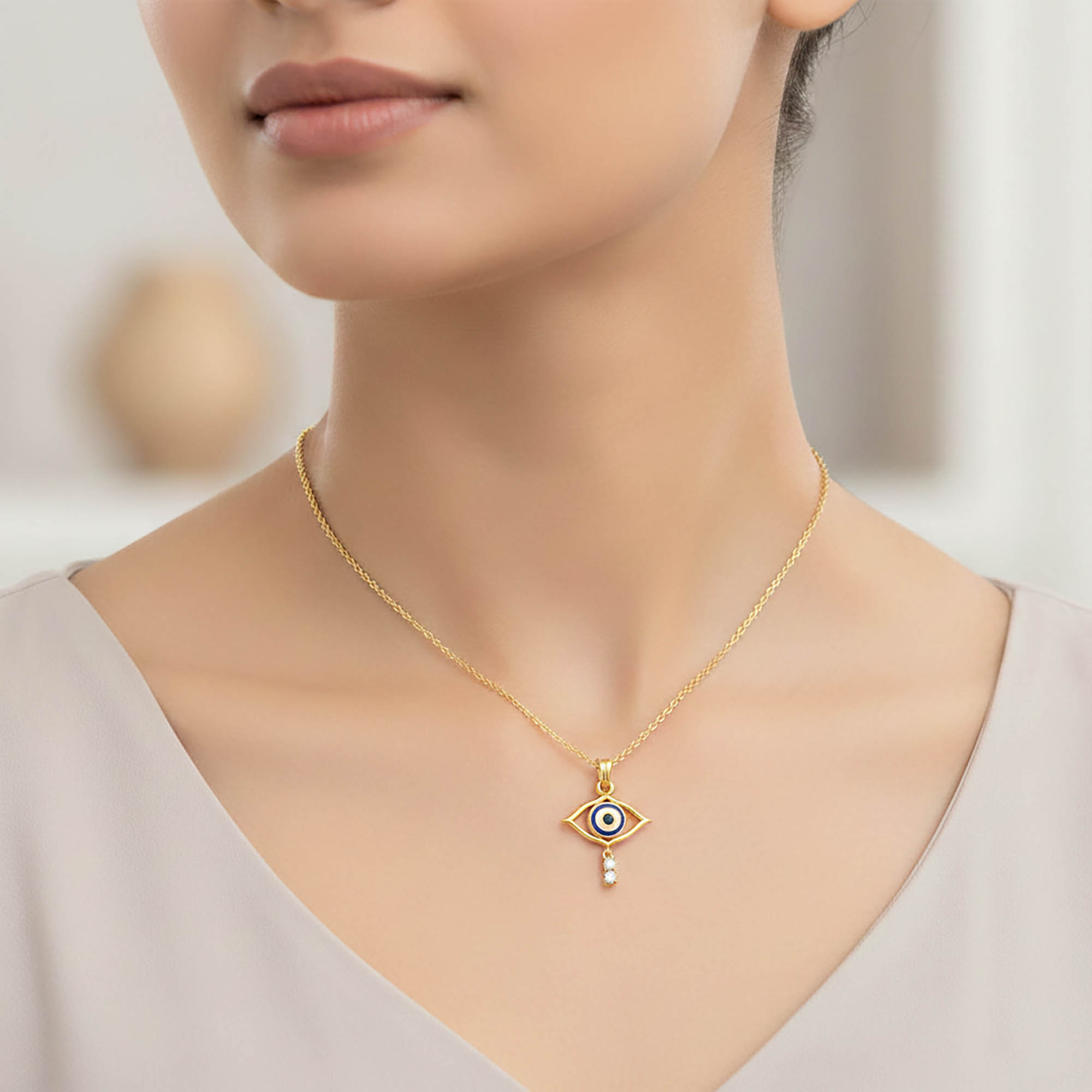 Evil Eye Pendant with Lab-Grown Diamonds in 22K Yellow Gold – 0.03 Ct thumbnail