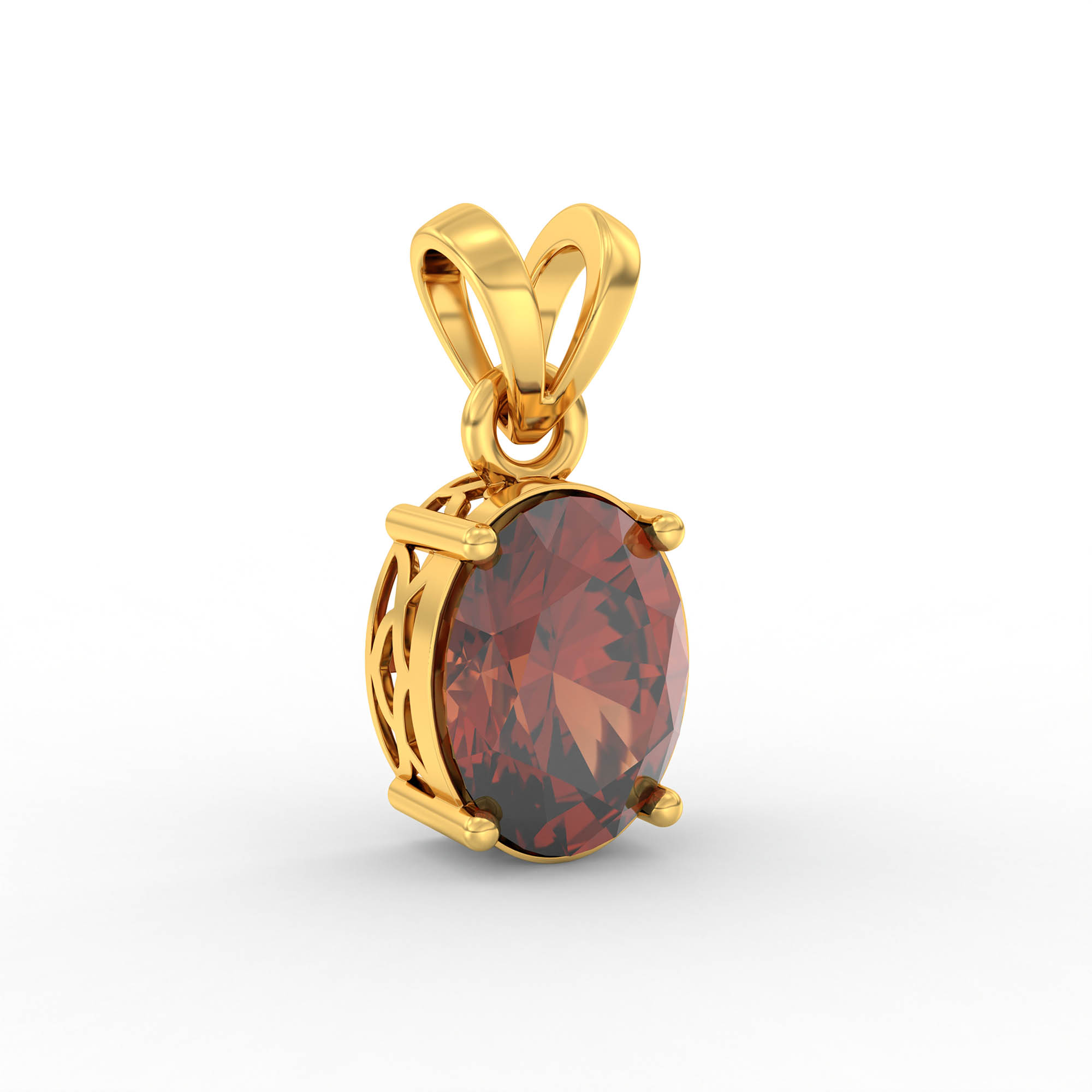 Hessonite (Gomed) Pendant in 22K Yellow Gold – Oval 8x6 mm, Prong Setting, 1 g (Design K1-2) thumbnail
