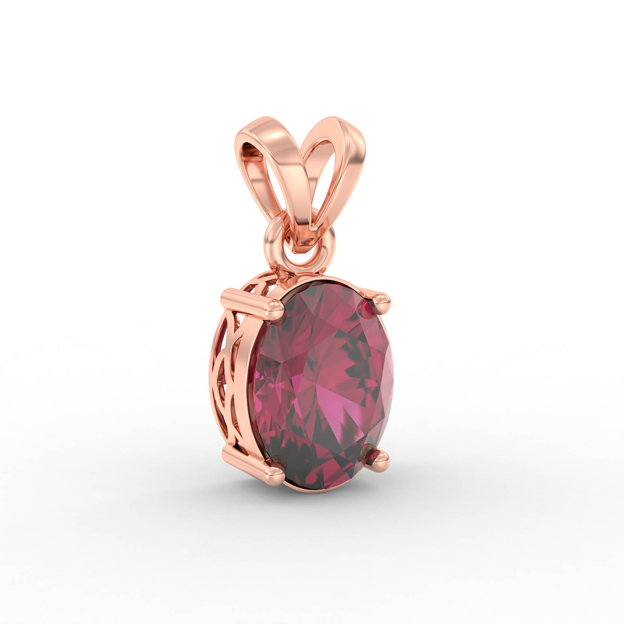 Ruby (Manik) Pendant in 18K Rose Gold – Oval 8x6 mm, Prong Setting, 1 g (Design K1-2) thumbnail