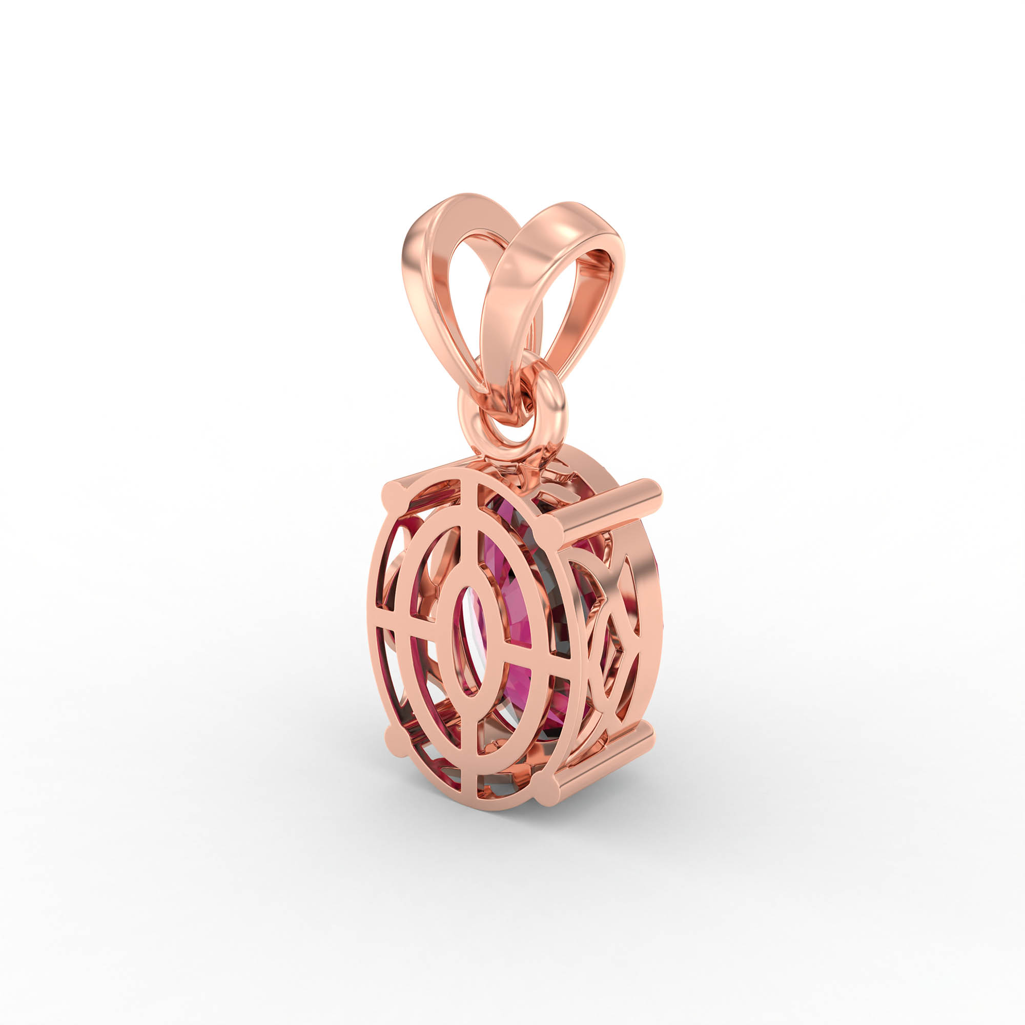 Ruby (Manik) Pendant in 18K Rose Gold – Oval 8x6 mm, Prong Setting, 1 g (Design K1-2) thumbnail
