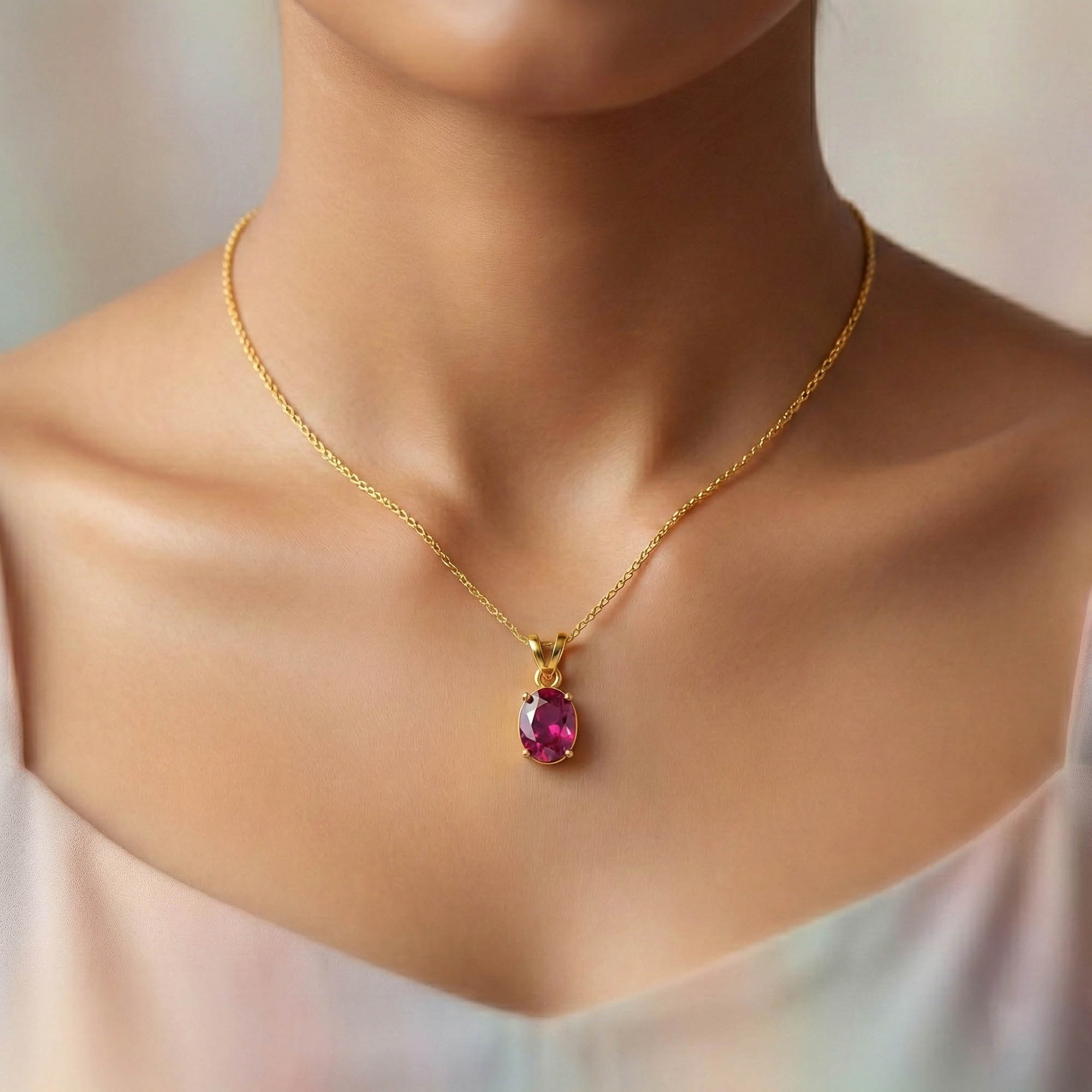 Ruby (Manik) Pendant in 22K Yellow Gold – Oval 8x6 mm, Prong Setting, 1 g (Design K1-2) thumbnail
