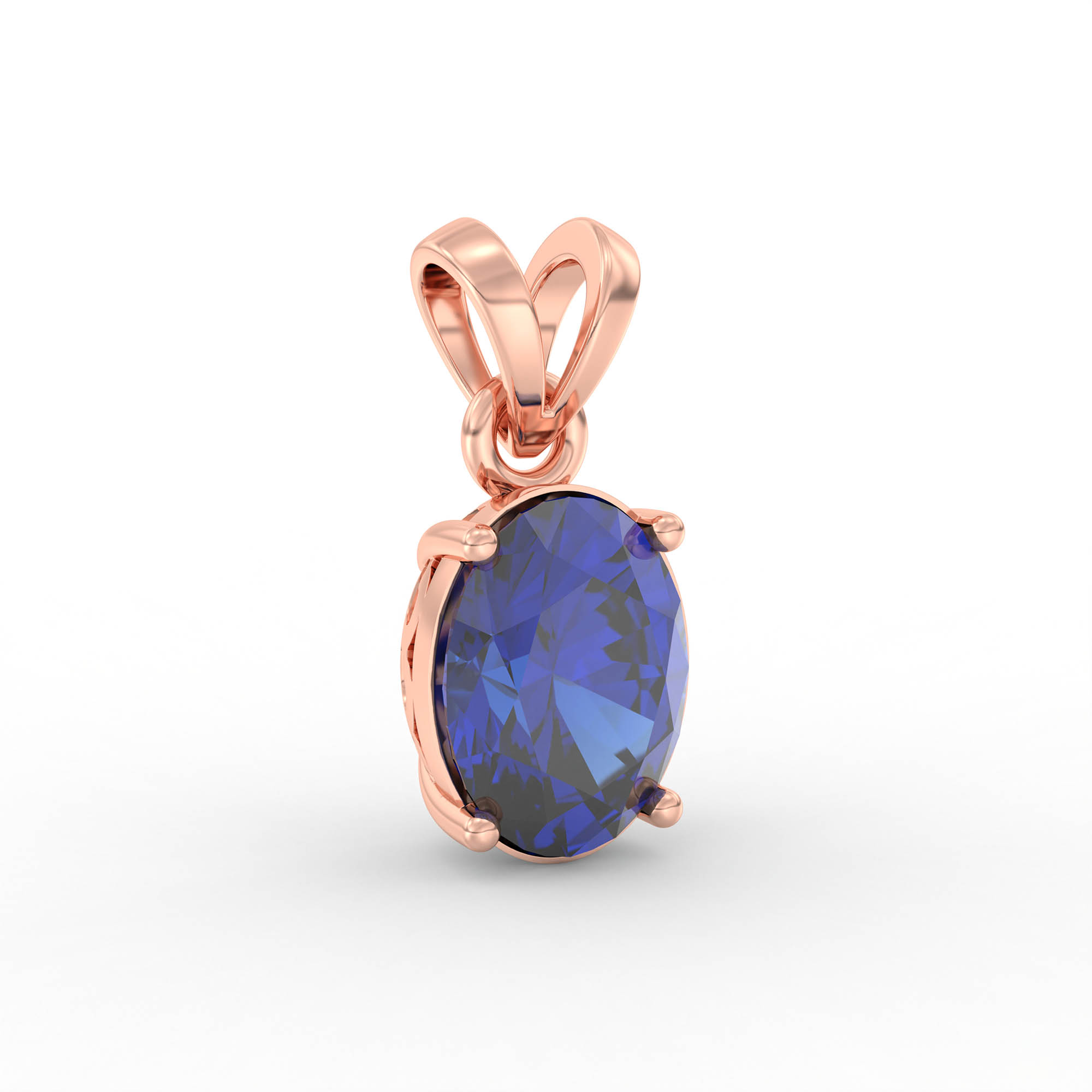 Blue Sapphire (Neelam) Pendant in 18K Rose Gold – Oval 8x6 mm, Prong Setting, 1 g (Design K1-3) thumbnail