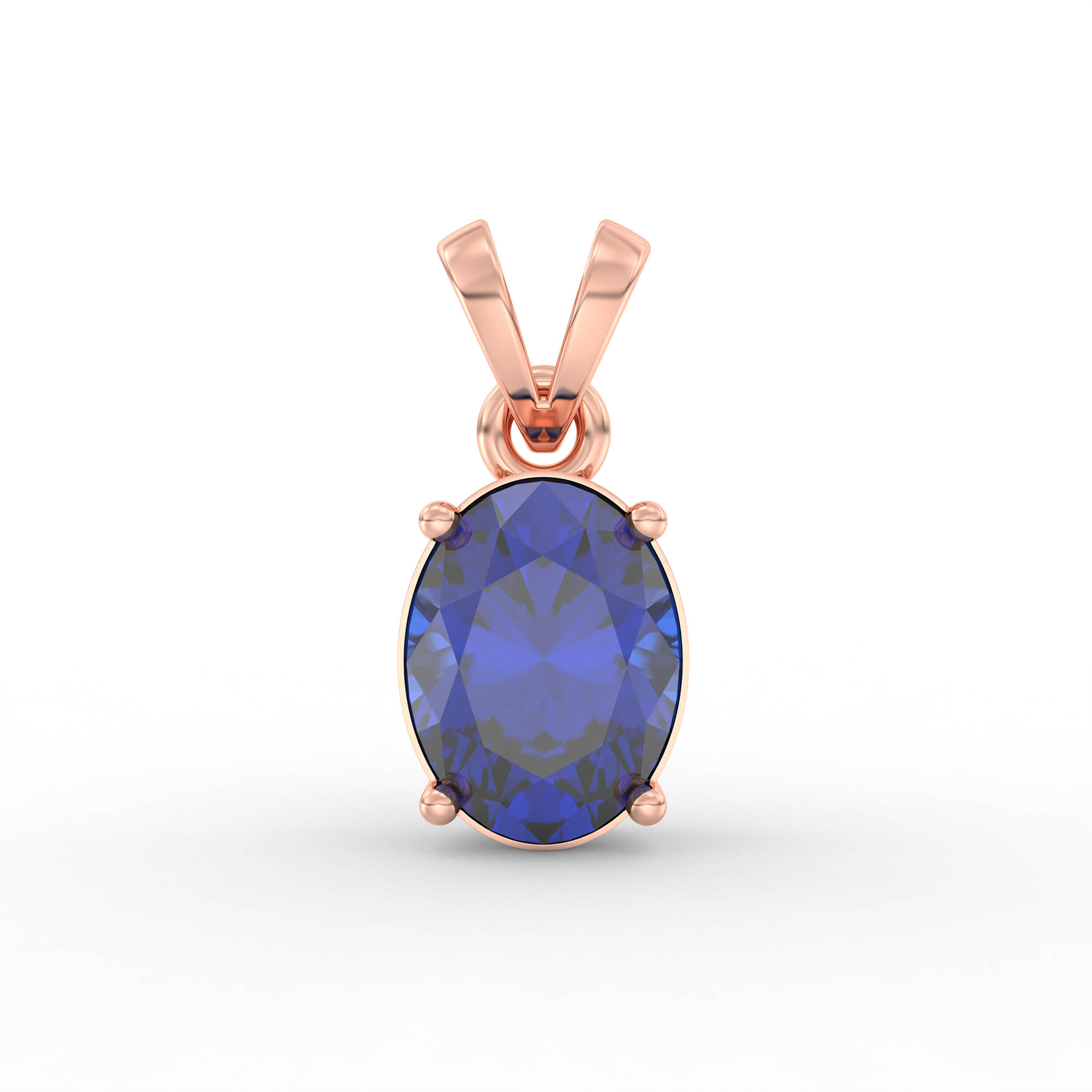 Blue Sapphire (Neelam) Pendant in 18K Rose Gold – Oval 8x6 mm, Prong Setting, 1 g (Design K1-3) thumbnail