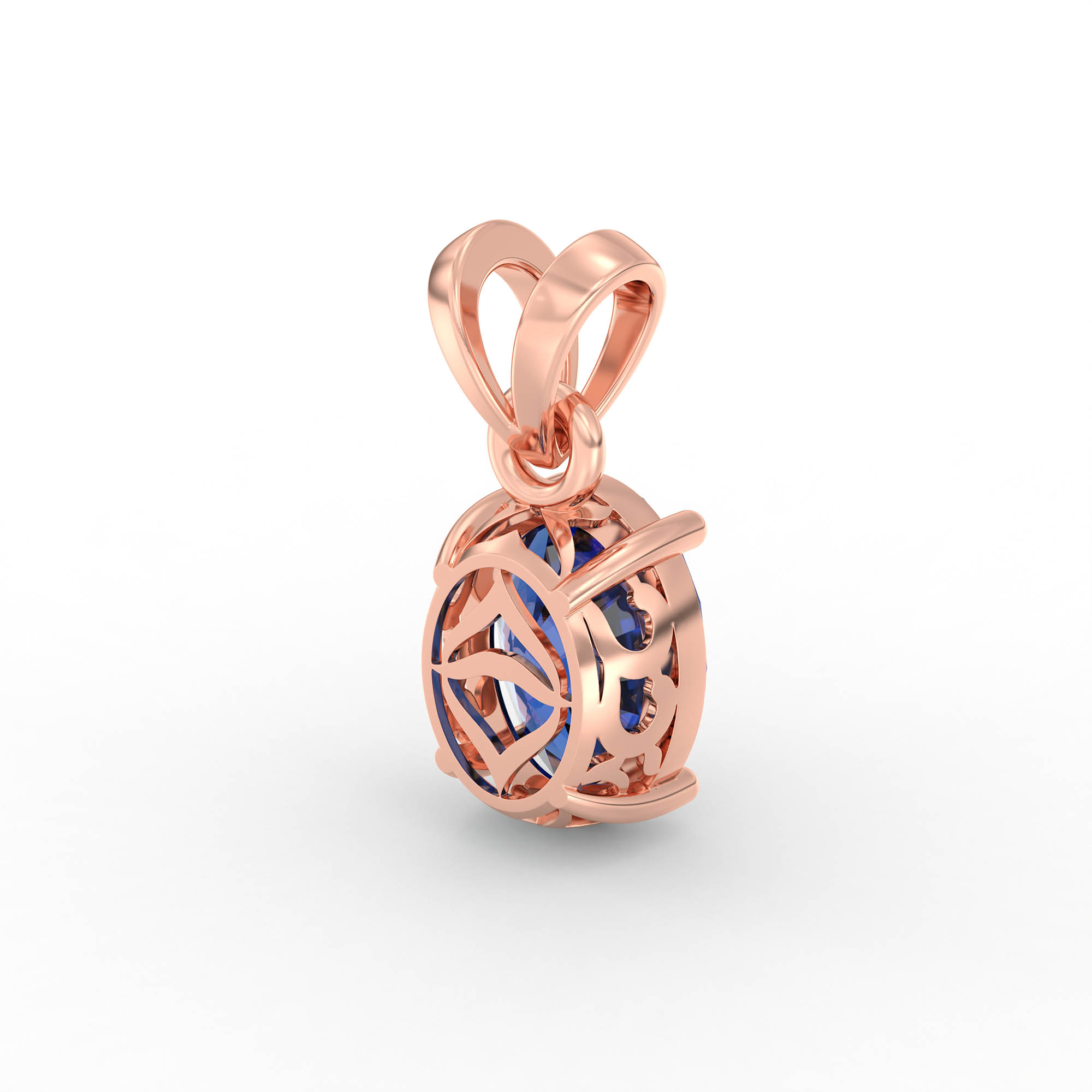 Blue Sapphire (Neelam) Pendant in 18K Rose Gold – Oval 8x6 mm, Prong Setting, 1 g (Design K1-3) thumbnail