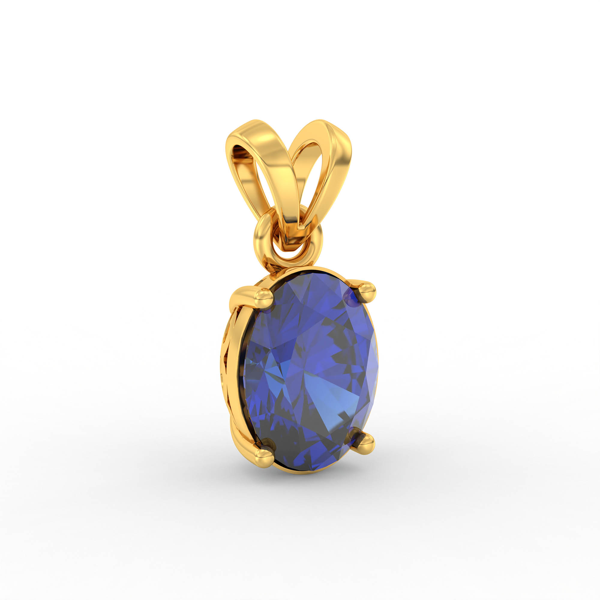 Blue Sapphire (Neelam) Pendant in 22K Yellow Gold – Oval 8x6 mm, Prong Setting, 1 g (Design K1-3) thumbnail
