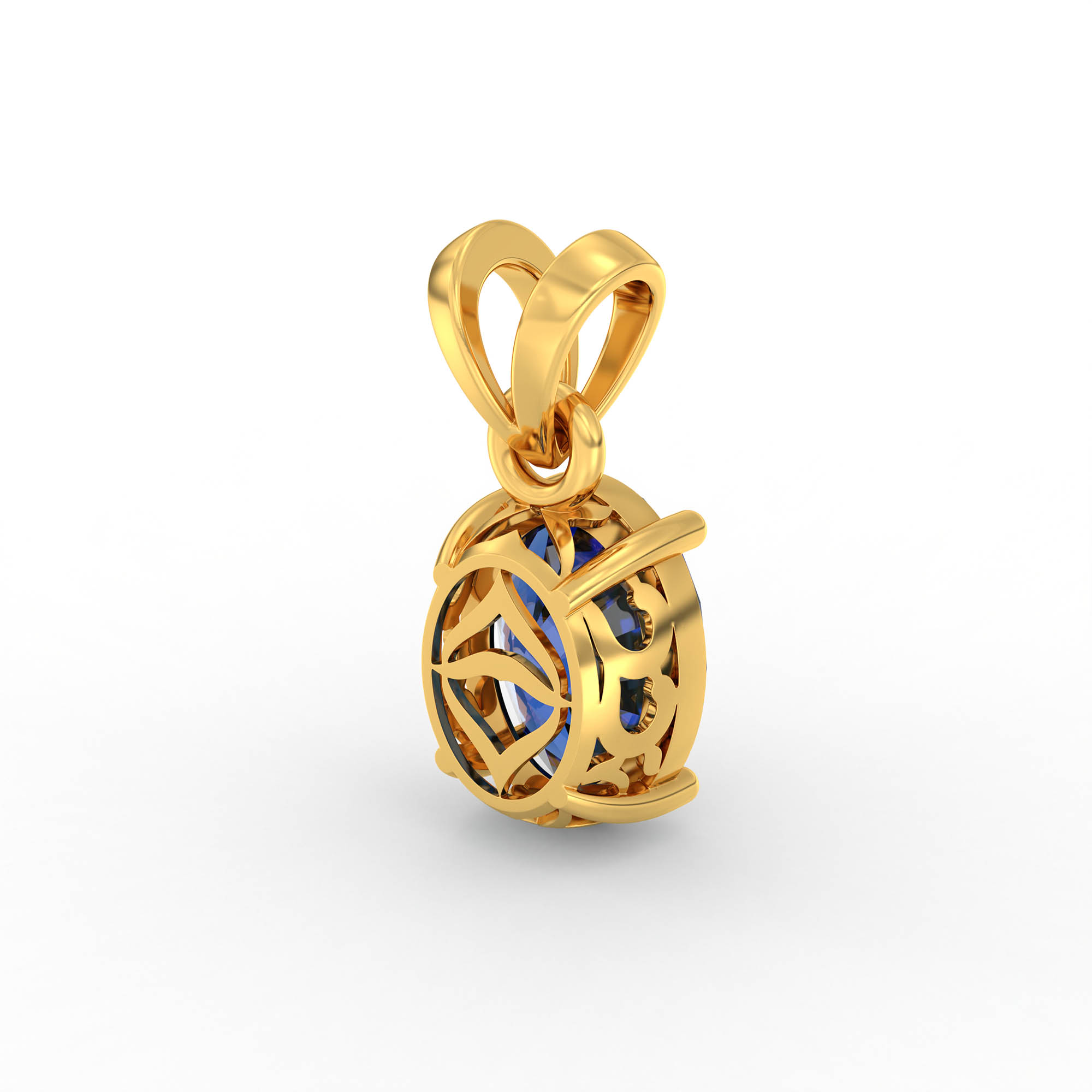Blue Sapphire (Neelam) Pendant in 22K Yellow Gold – Oval 8x6 mm, Prong Setting, 1 g (Design K1-3) thumbnail