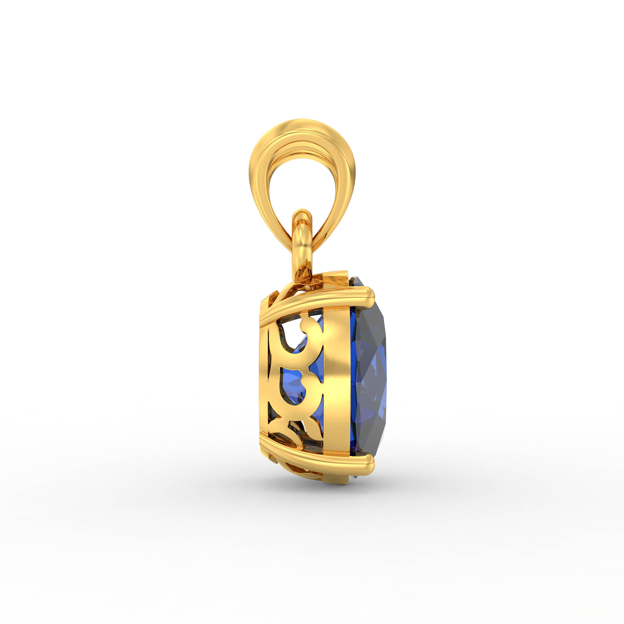 Blue Sapphire (Neelam) Pendant in 22K Yellow Gold – Oval 8x6 mm, Prong Setting, 1 g (Design K1-3) thumbnail