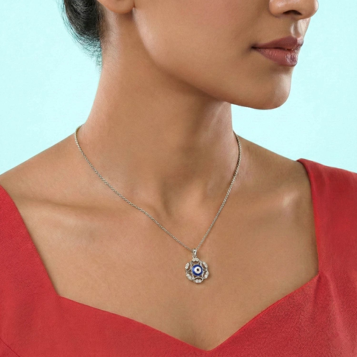 Evil Eye Pendant with Lab-Grown Diamonds in 18K White Gold – 0.37 Ct thumbnail