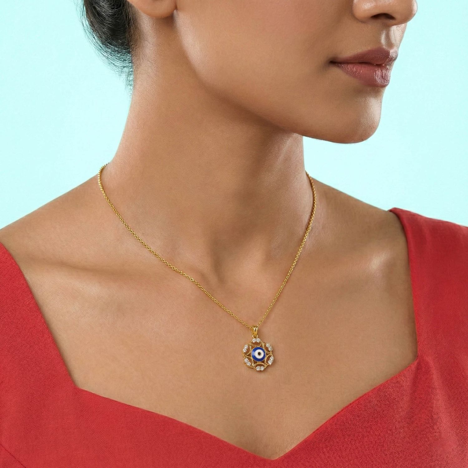 Evil Eye Pendant with Lab-Grown Diamonds in 22K Yellow Gold – 0.37 Ct thumbnail