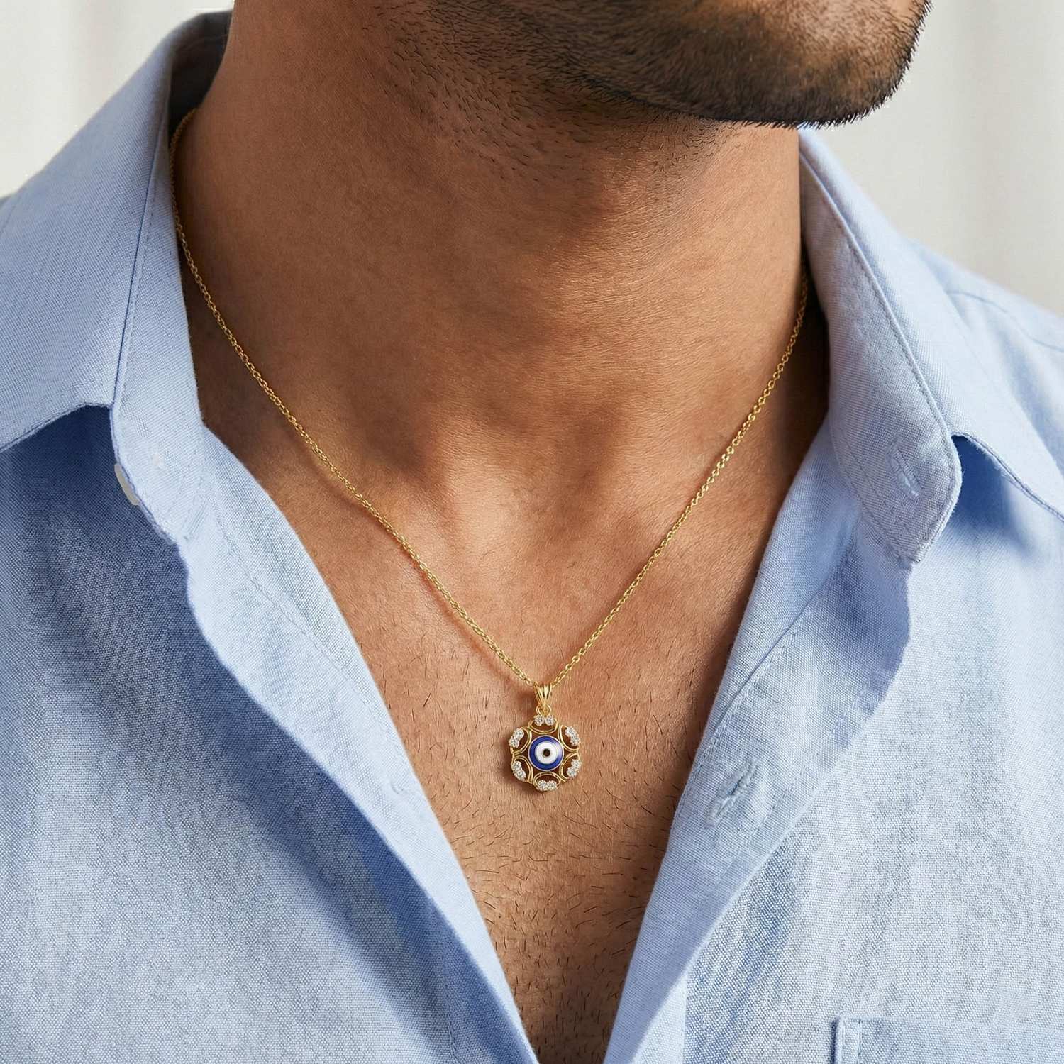 Evil Eye Pendant with Lab-Grown Diamonds in 22K Yellow Gold – 0.37 Ct thumbnail
