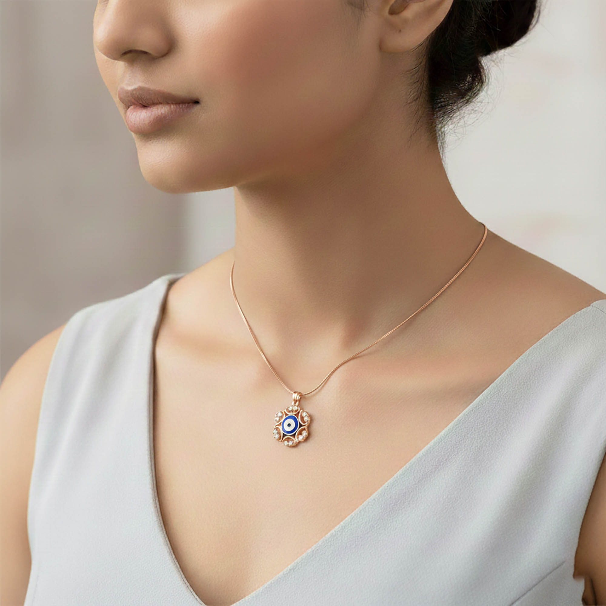 Evil Eye Pendant with Lab-Grown Diamonds in 18K Rose Gold – 0.15 Ct, 2.2 g thumbnail