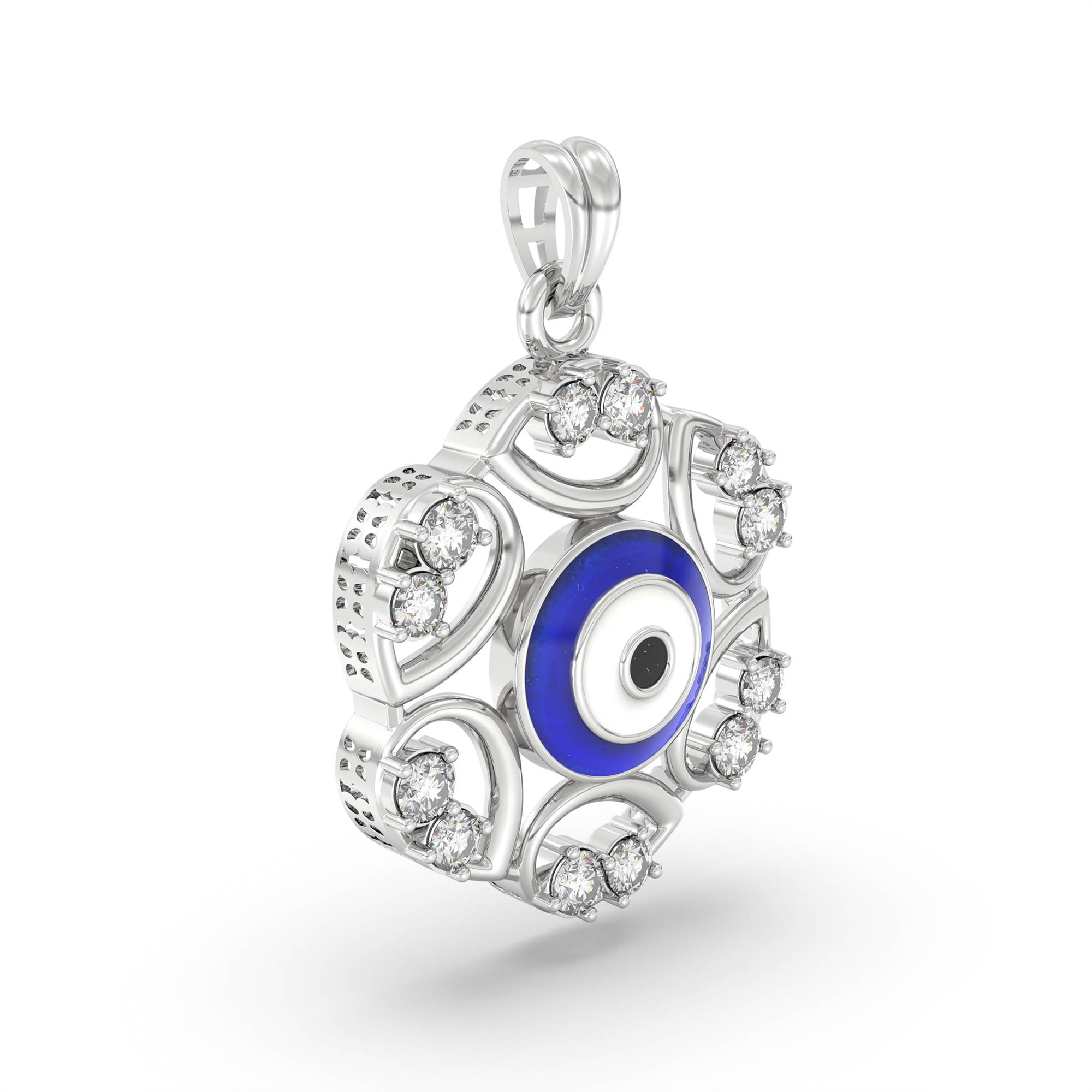 Evil Eye Pendant with Lab-Grown Diamonds in 18K White Gold – 0.15 Ct, 2.2 g thumbnail