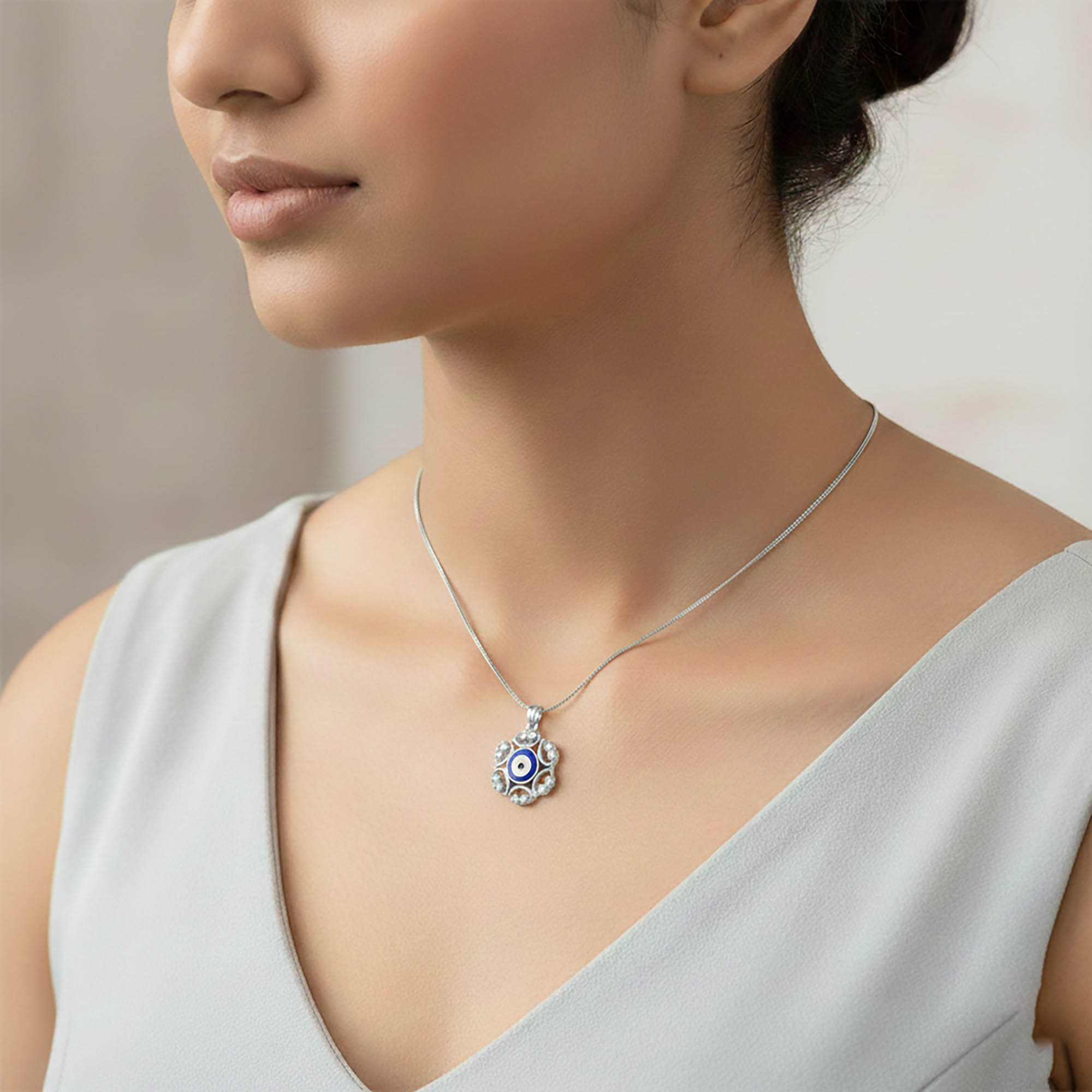 Evil Eye Pendant with Lab-Grown Diamonds in 18K White Gold – 0.15 Ct, 2.2 g thumbnail