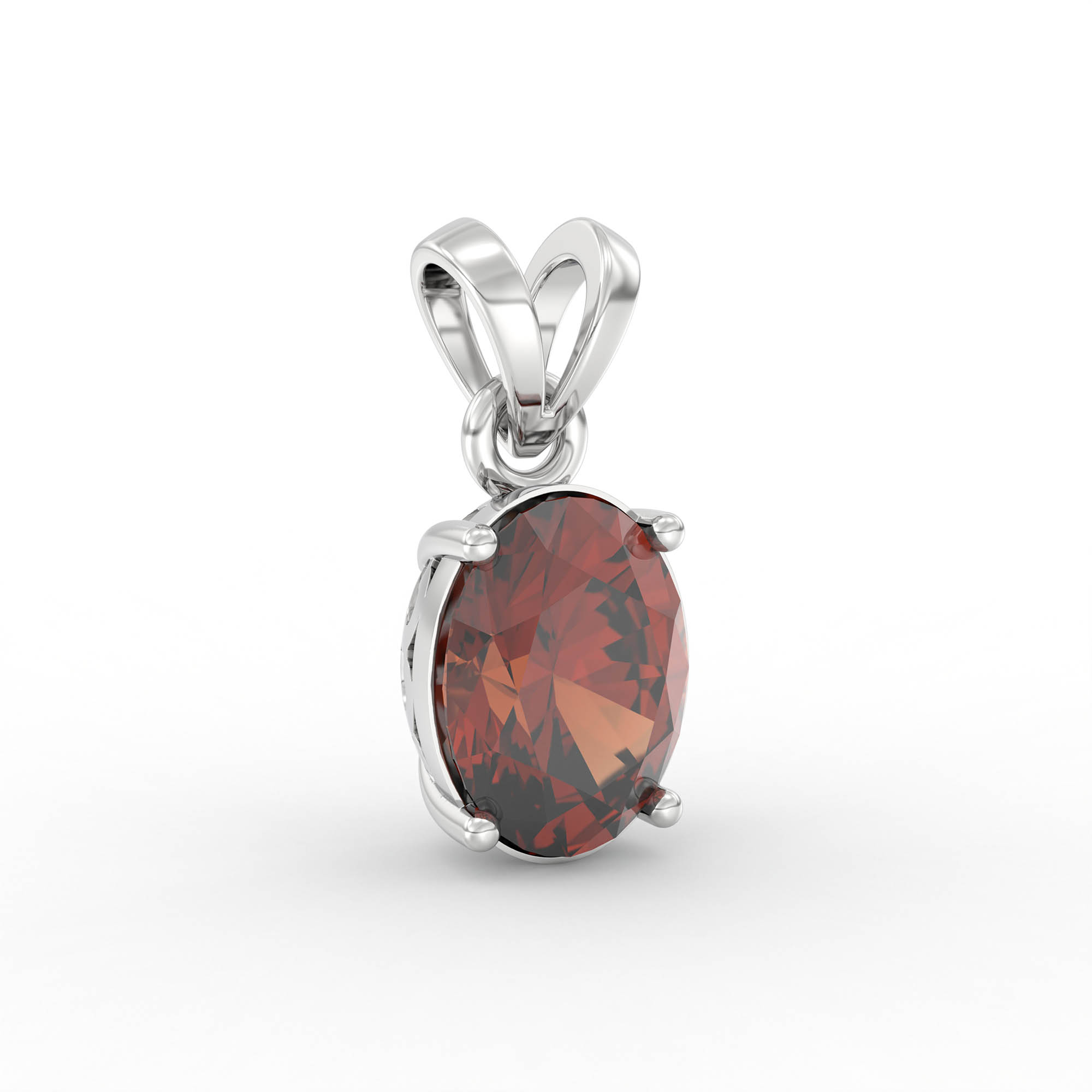 Hessonite (Gomed) Pendant in 18K White Gold – Oval 8x6 mm, Prong Setting, 1 g (Design K1-3) thumbnail
