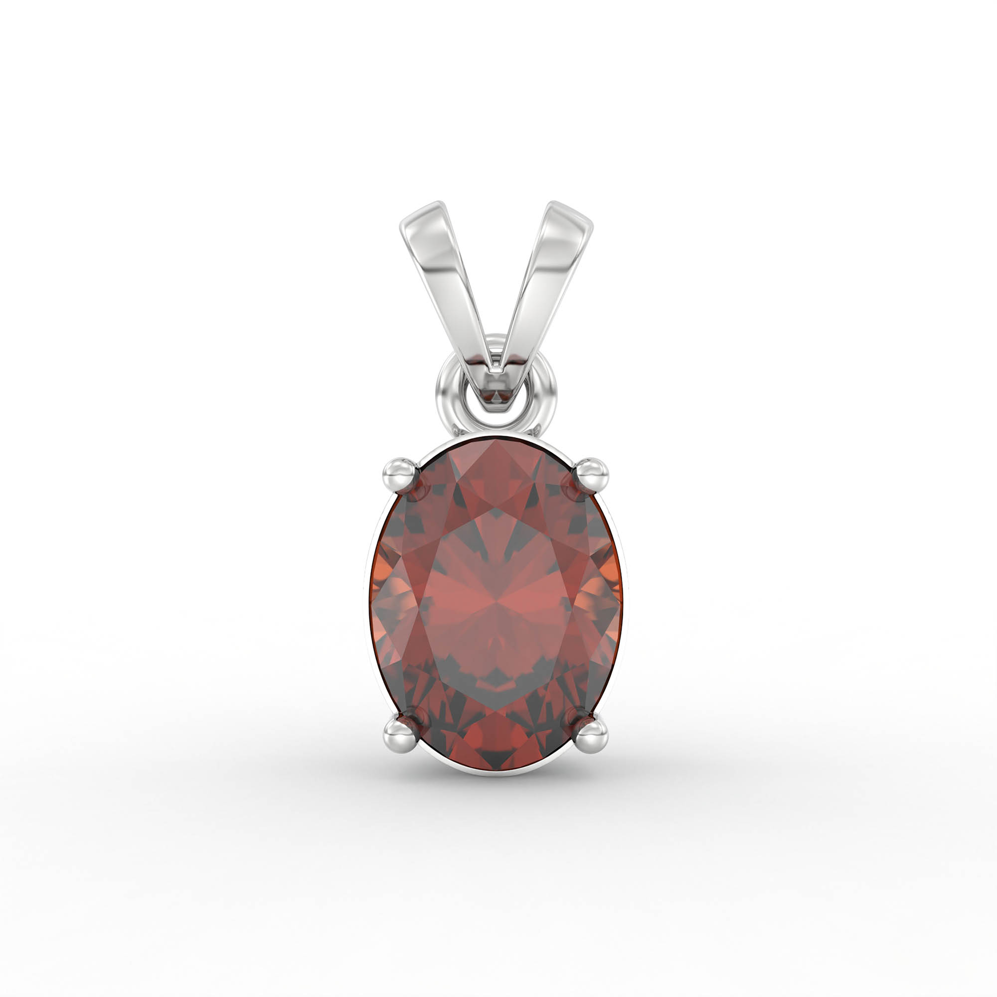 Hessonite (Gomed) Pendant in 18K White Gold – Oval 8x6 mm, Prong Setting, 1 g (Design K1-3) thumbnail