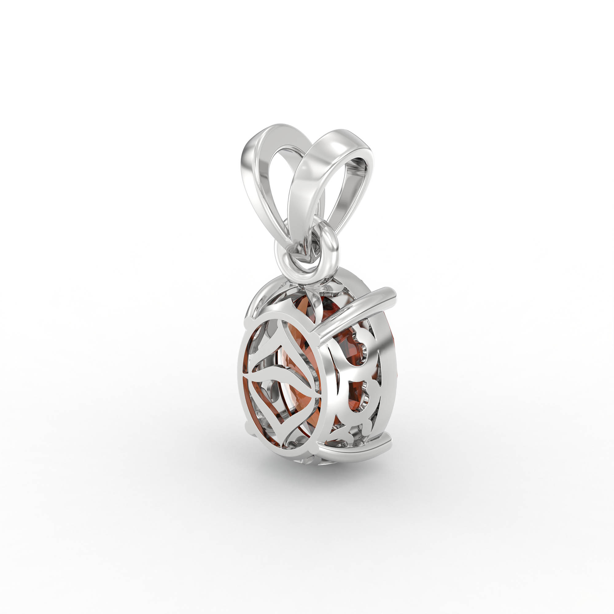 Hessonite (Gomed) Pendant in 18K White Gold – Oval 8x6 mm, Prong Setting, 1 g (Design K1-3) thumbnail