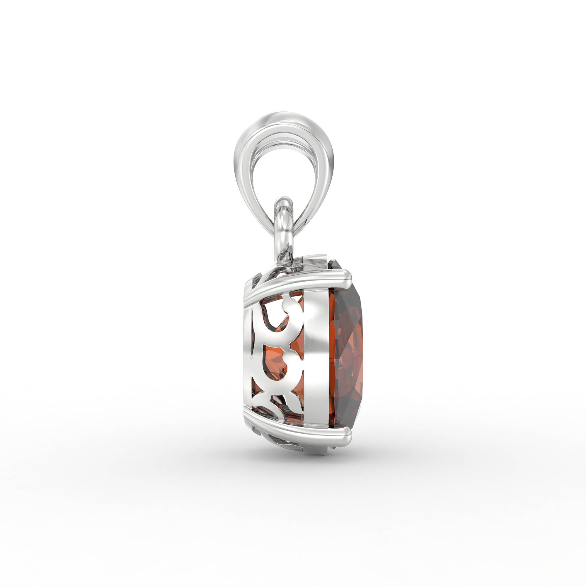 Hessonite (Gomed) Pendant in 18K White Gold – Oval 8x6 mm, Prong Setting, 1 g (Design K1-3) thumbnail