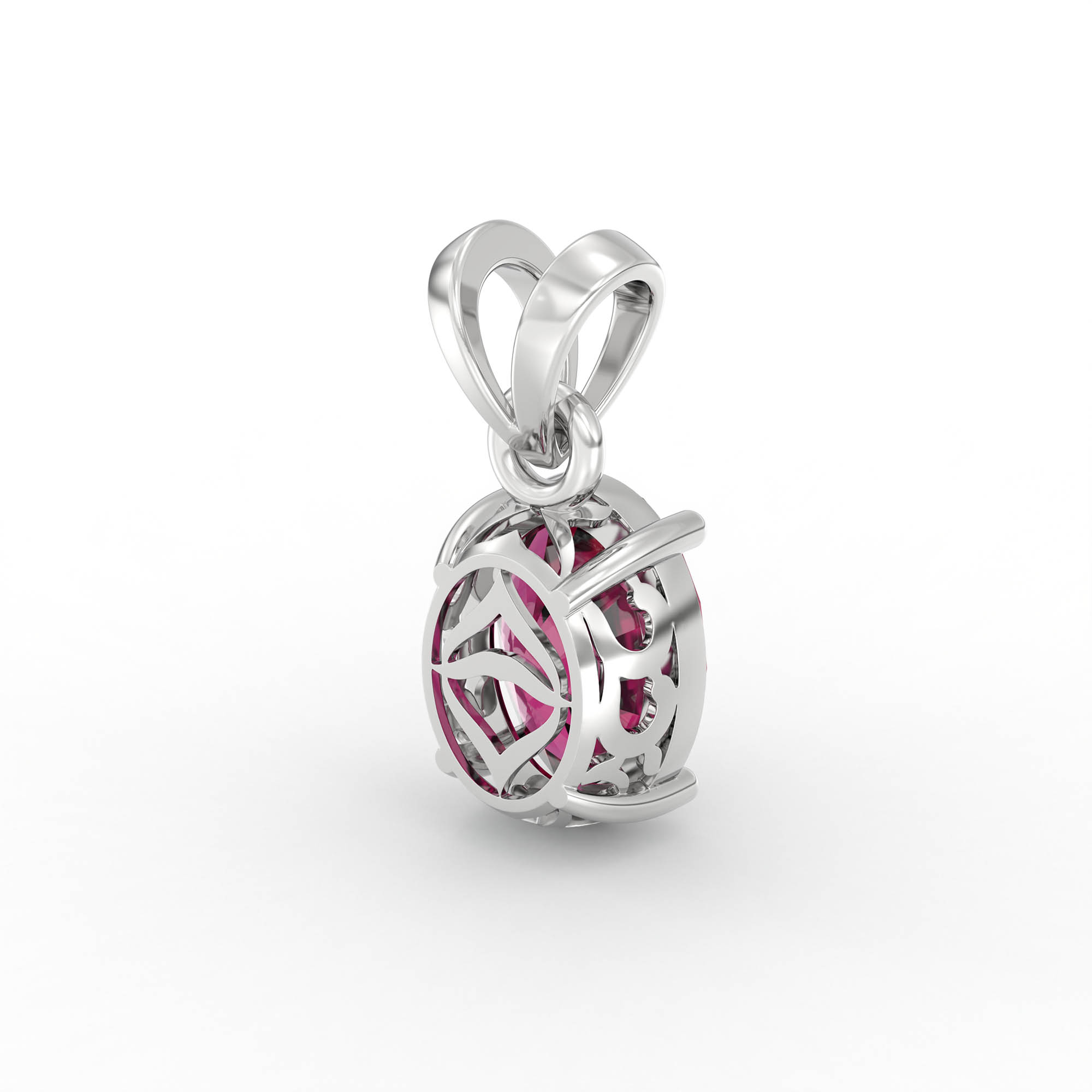Ruby (Manik) Pendant in 18K White Gold – Oval 8x6 mm, Prong Setting, 1 g (Design K1-3) thumbnail