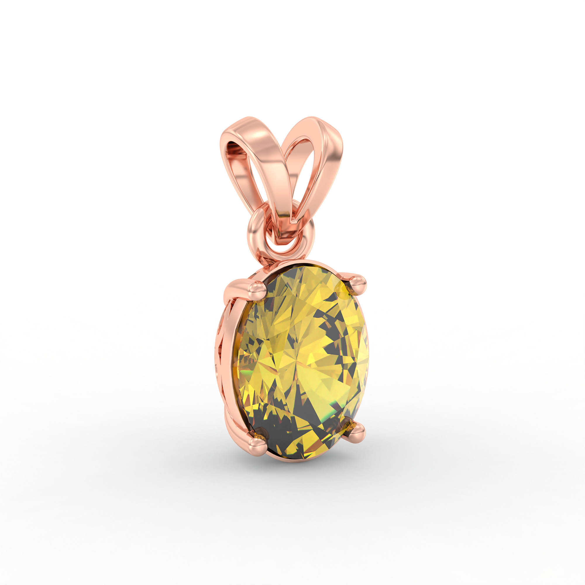 Yellow Sapphire (Pukhraj) Pendant in 18K Rose Gold – Oval 8x6 mm, Prong Setting, 1 g (Design K1-3) thumbnail