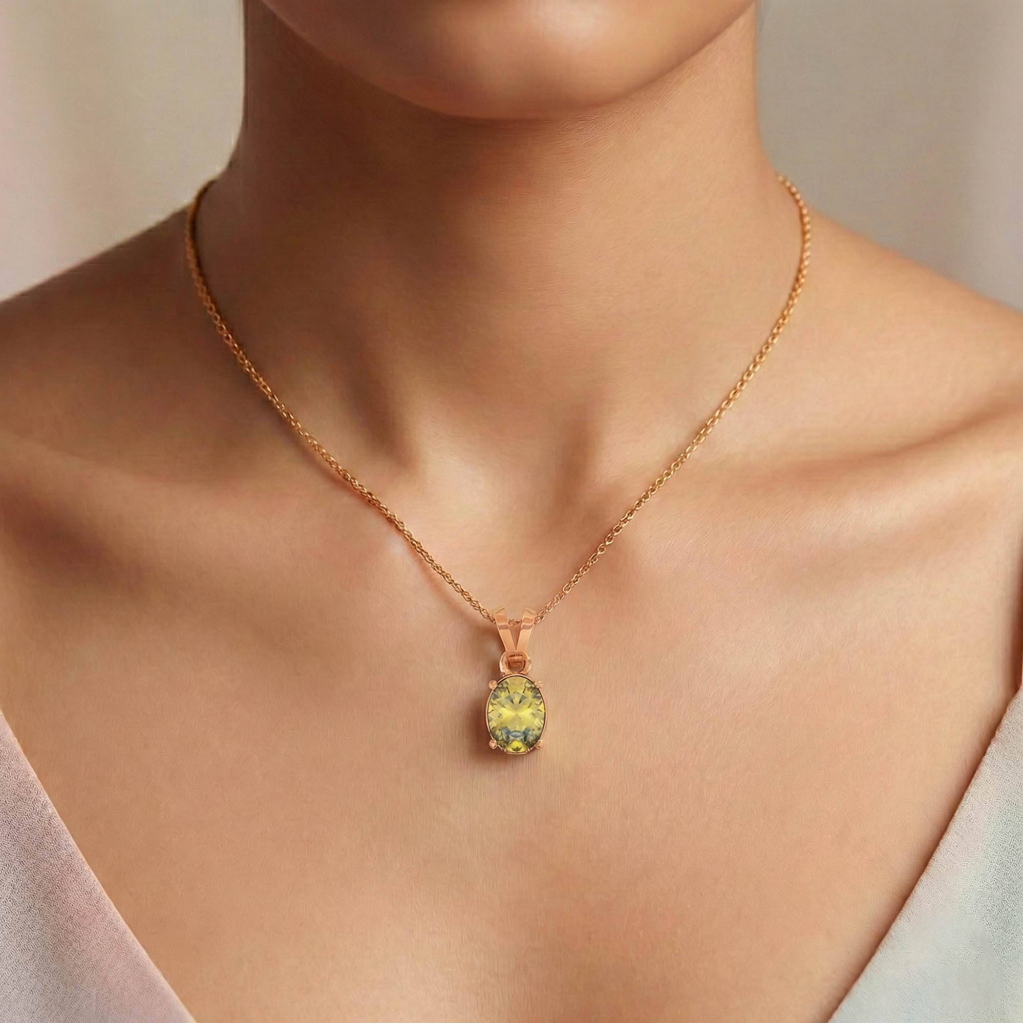 Yellow Sapphire (Pukhraj) Pendant in 18K Rose Gold – Oval 8x6 mm, Prong Setting, 1 g (Design K1-3) thumbnail