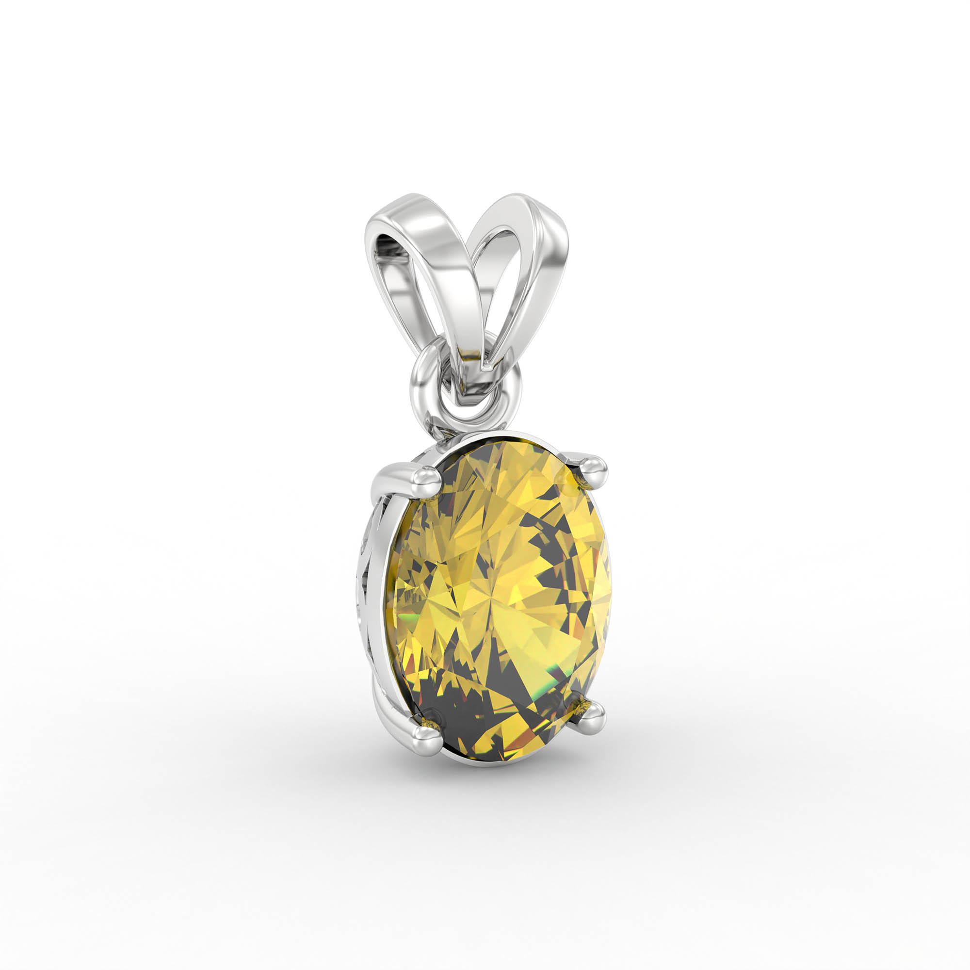 Yellow Sapphire (Pukhraj) Pendant in 18K White Gold – Oval 8x6 mm, Prong Setting, 1 g (Design K1-3) thumbnail