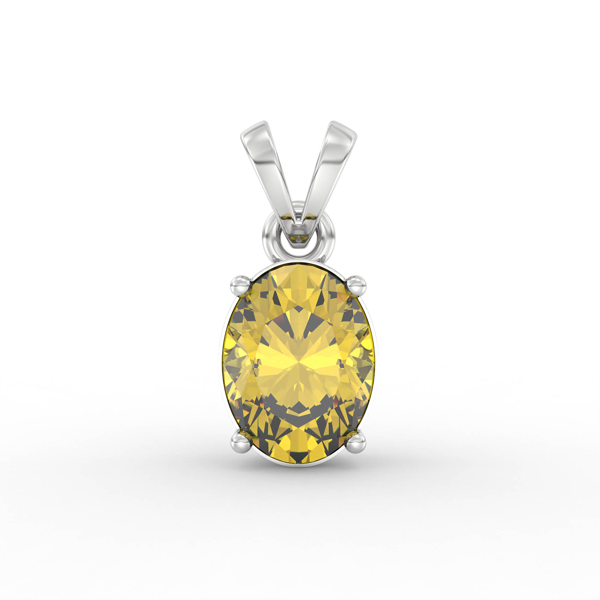 Yellow Sapphire (Pukhraj) Pendant in 18K White Gold – Oval 8x6 mm, Prong Setting, 1 g (Design K1-3) thumbnail