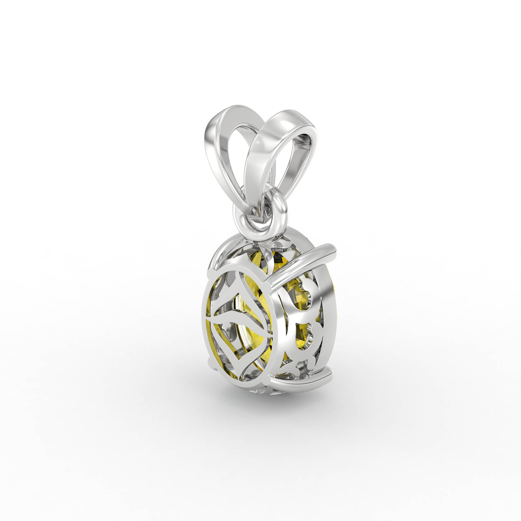 Yellow Sapphire (Pukhraj) Pendant in 18K White Gold – Oval 8x6 mm, Prong Setting, 1 g (Design K1-3) thumbnail