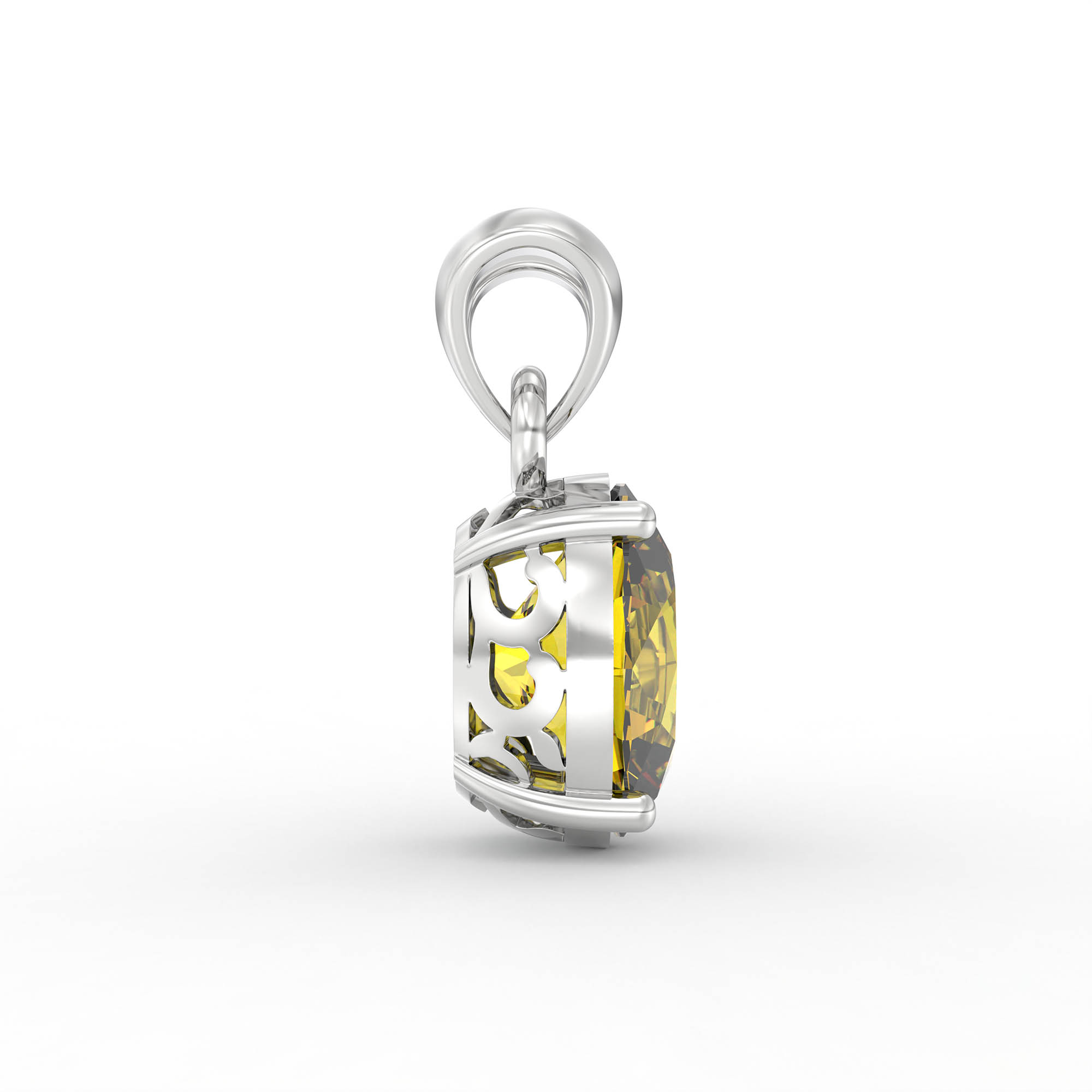 Yellow Sapphire (Pukhraj) Pendant in 18K White Gold – Oval 8x6 mm, Prong Setting, 1 g (Design K1-3) thumbnail
