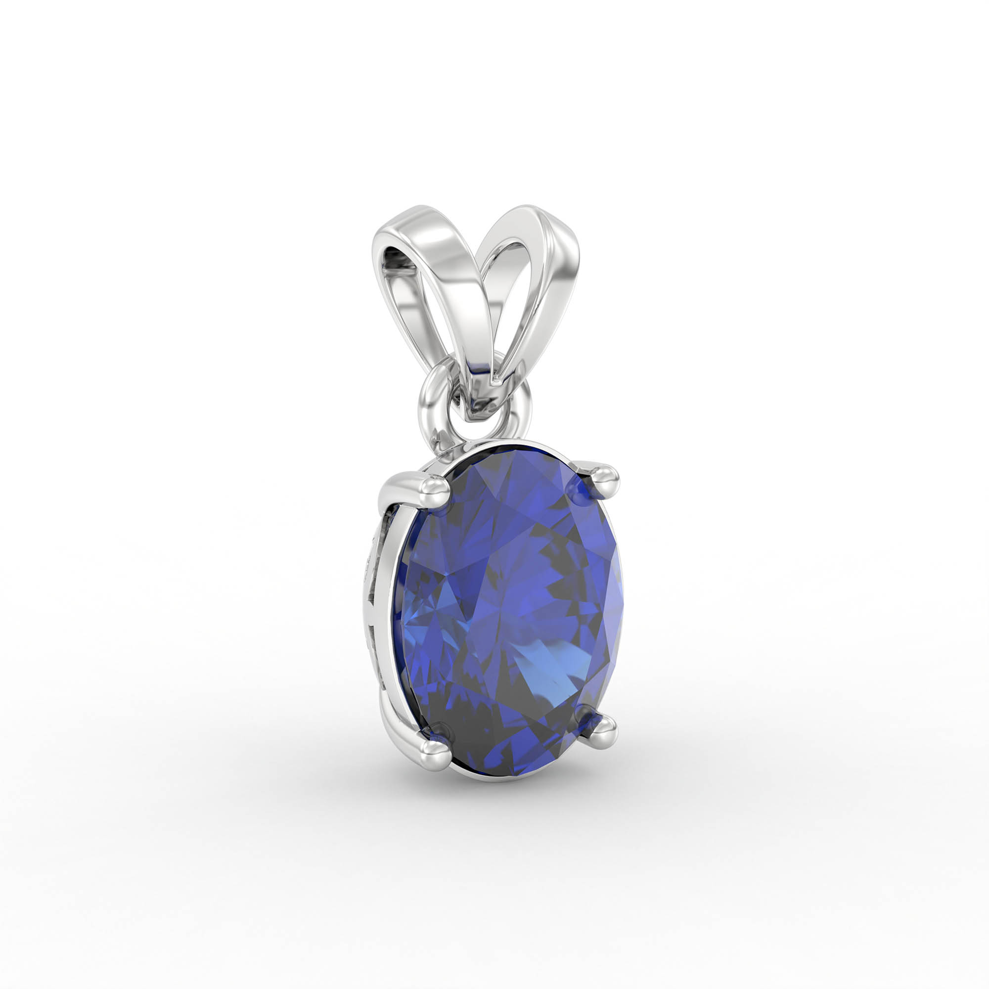 Blue Sapphire (Neelam) Pendant in 18K White Gold – Oval 8x6 mm, Prong Setting, 1 g (Design K1-4) thumbnail