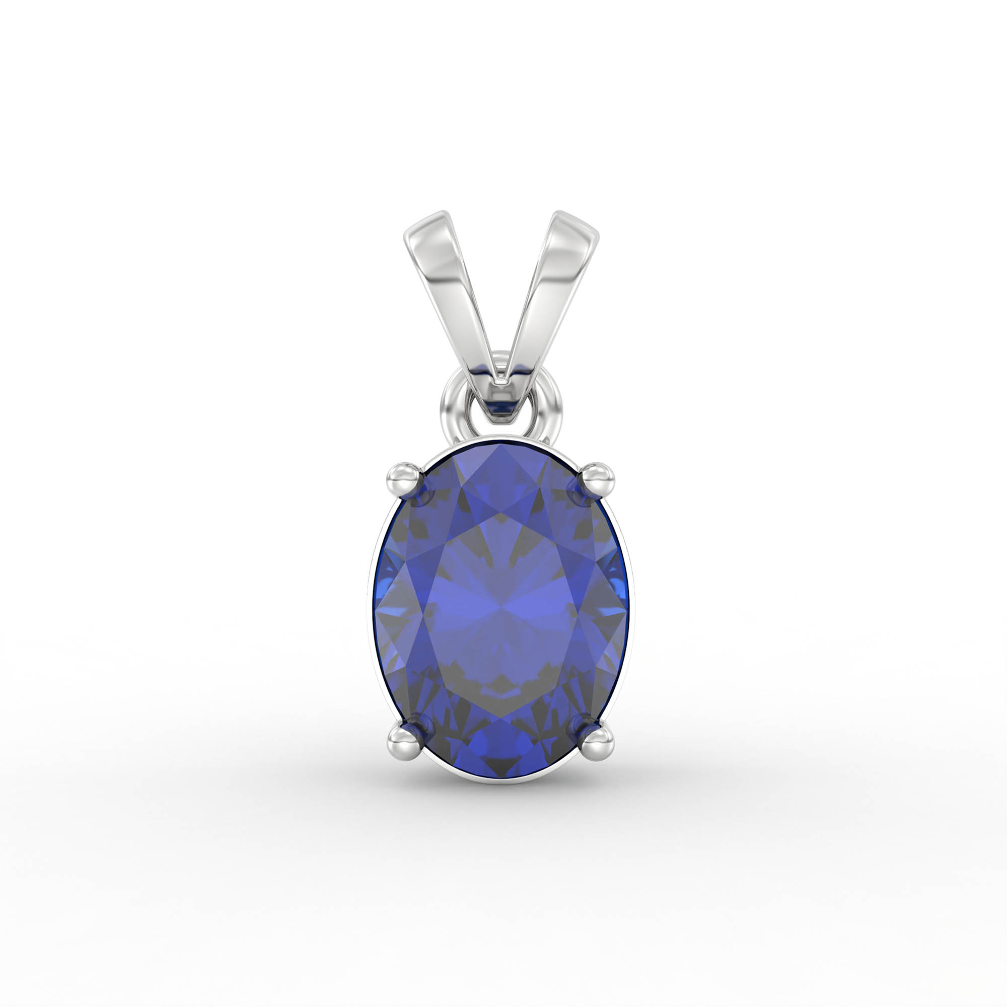 Blue Sapphire (Neelam) Pendant in 18K White Gold – Oval 8x6 mm, Prong Setting, 1 g (Design K1-4) thumbnail