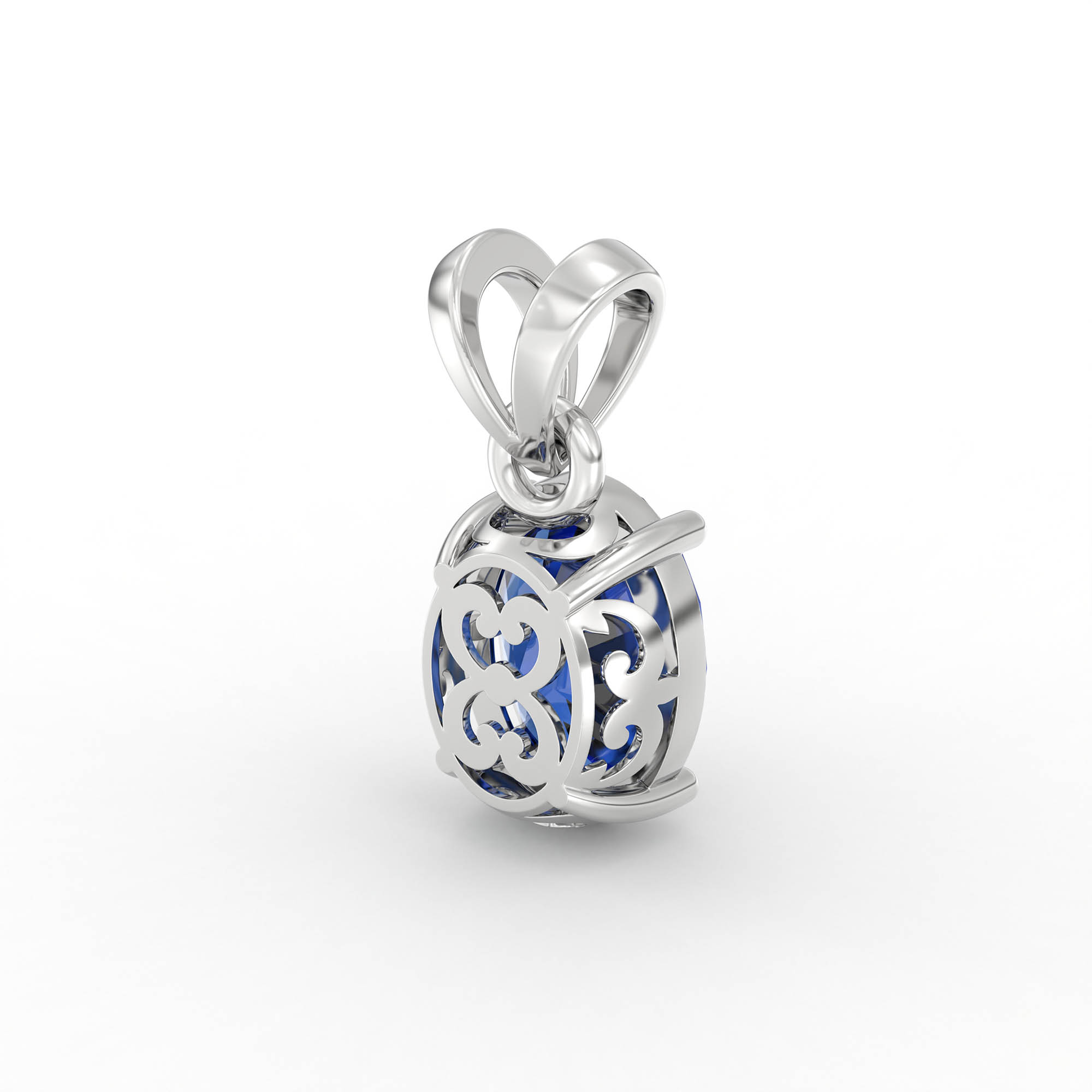 Blue Sapphire (Neelam) Pendant in 18K White Gold – Oval 8x6 mm, Prong Setting, 1 g (Design K1-4) thumbnail