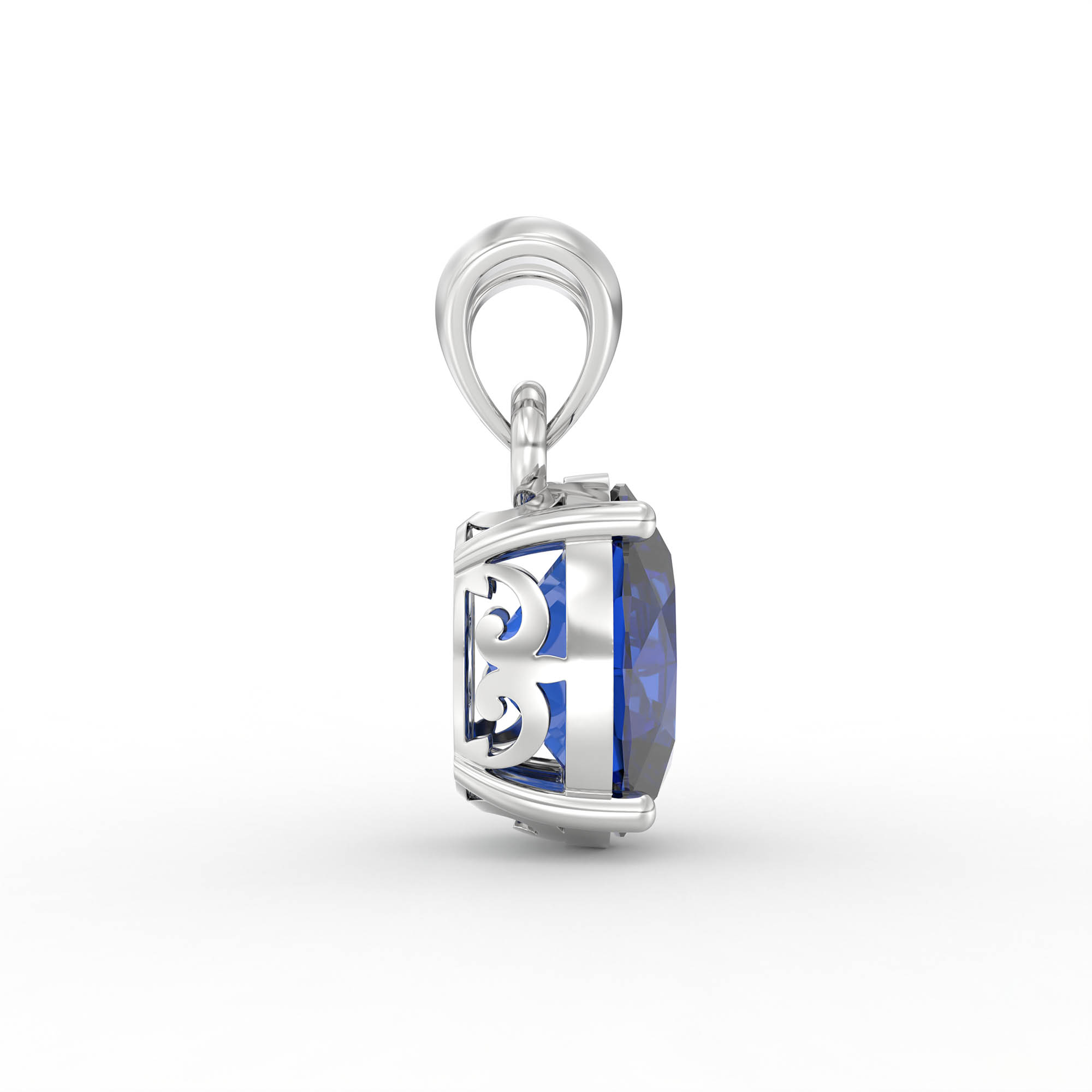 Blue Sapphire (Neelam) Pendant in 18K White Gold – Oval 8x6 mm, Prong Setting, 1 g (Design K1-4) thumbnail
