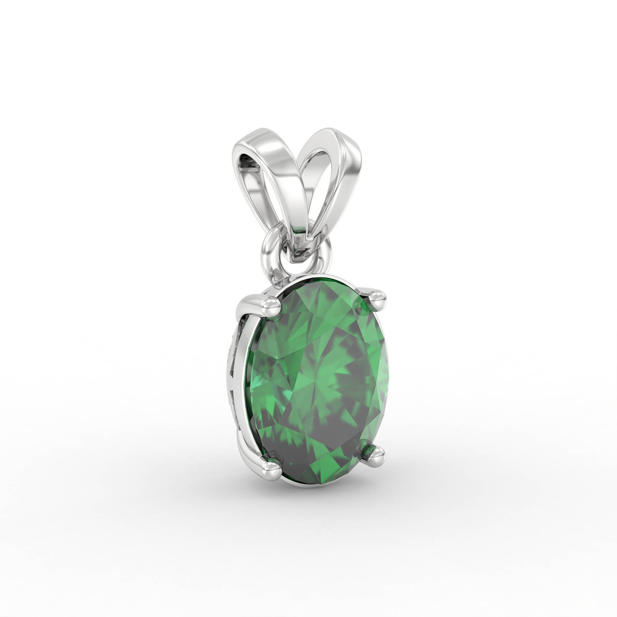 Emerald (Panna) Pendant in 18K White Gold – Oval 8x6 mm, Prong Setting, 1 g (Design K1-4) thumbnail