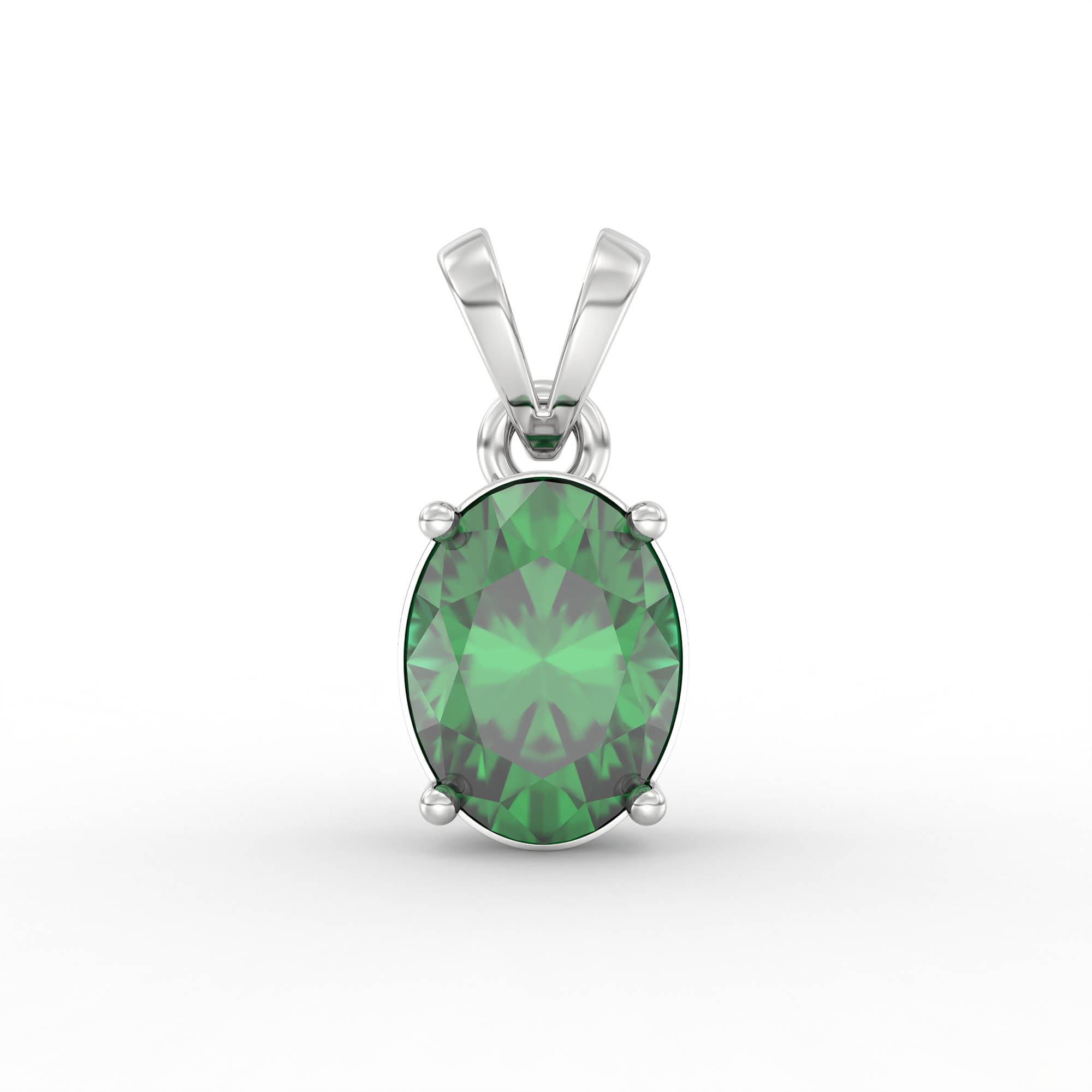 Emerald (Panna) Pendant in 18K White Gold – Oval 8x6 mm, Prong Setting, 1 g (Design K1-4) thumbnail
