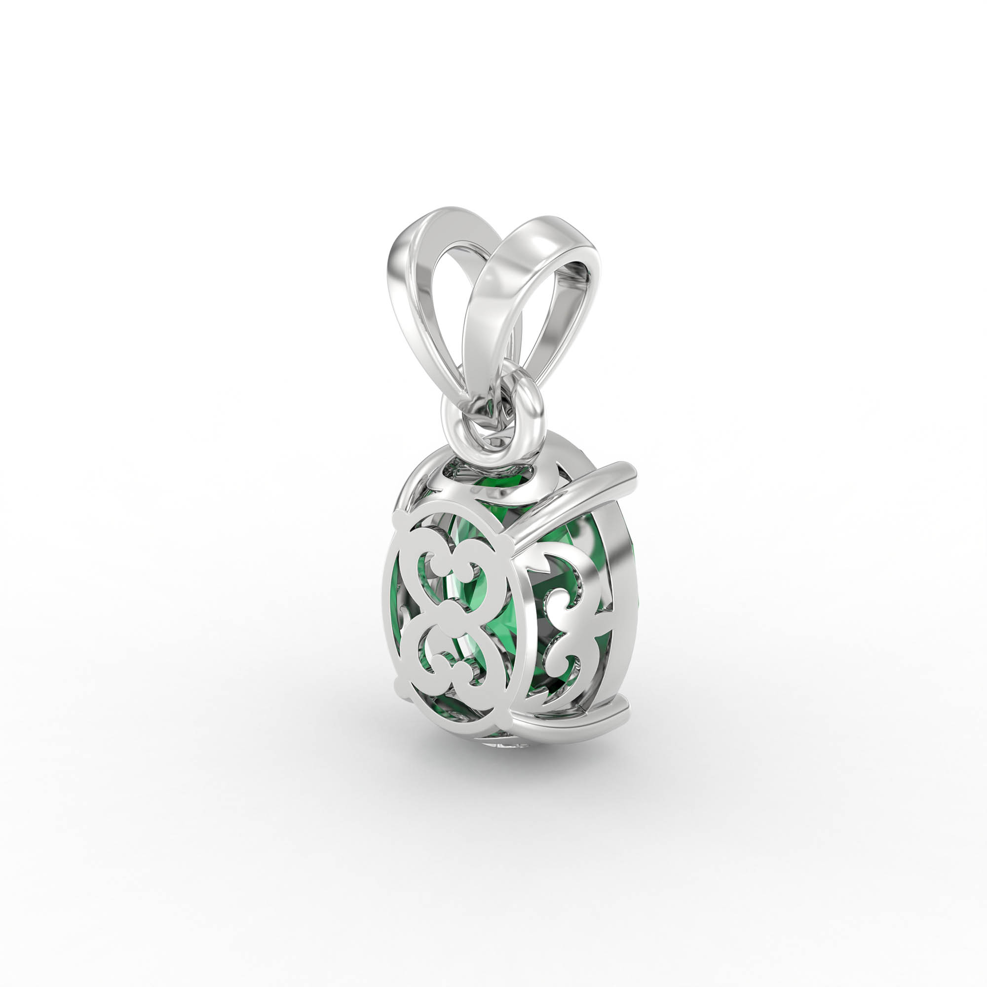 Emerald (Panna) Pendant in 18K White Gold – Oval 8x6 mm, Prong Setting, 1 g (Design K1-4) thumbnail