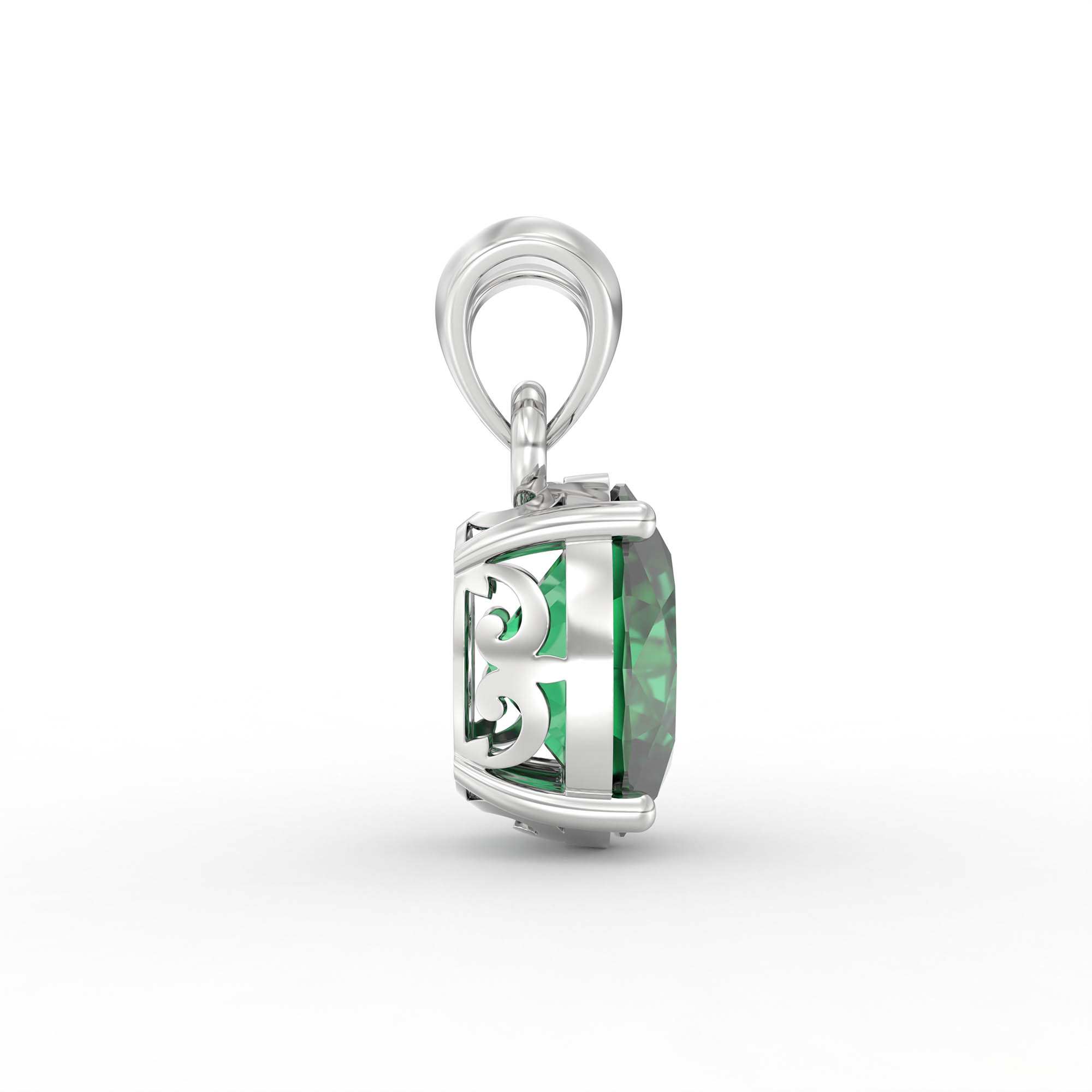 Emerald (Panna) Pendant in 18K White Gold – Oval 8x6 mm, Prong Setting, 1 g (Design K1-4) thumbnail