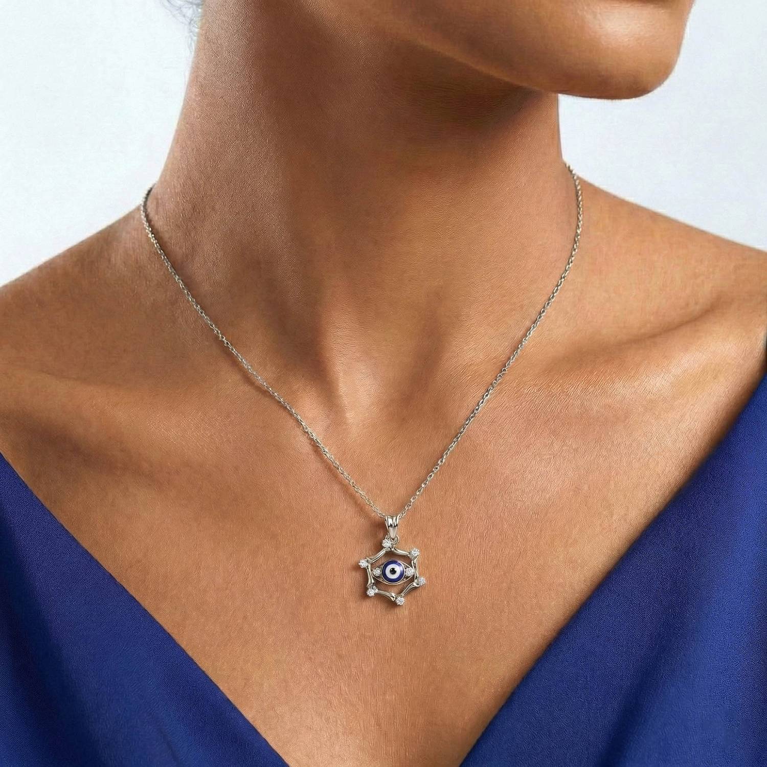 Evil Eye Pendant with Lab-Grown Diamonds in 18K White Gold – 0.22 Ct, 1.8 g thumbnail