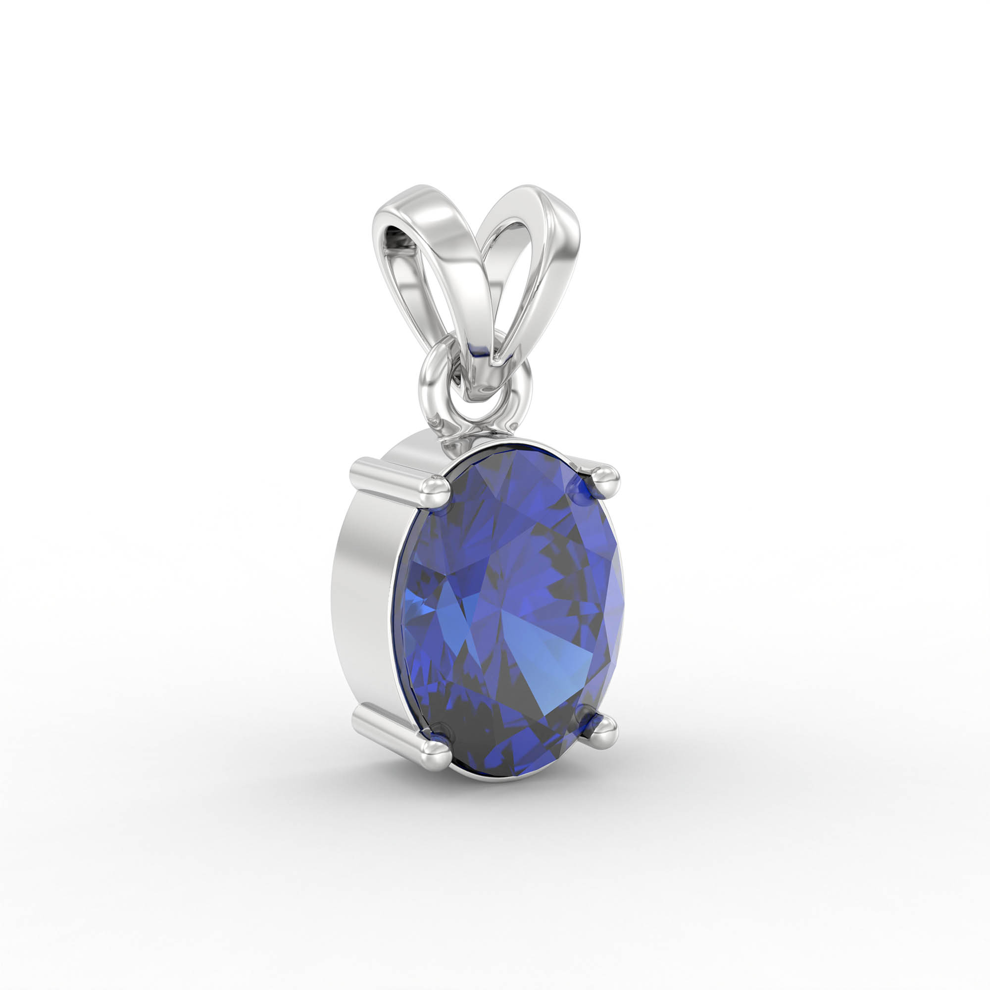 Blue Sapphire (Neelam) Pendant in 18K White Gold – Oval 8x6 mm, Prong Setting, 1 g (Design K1-5) thumbnail