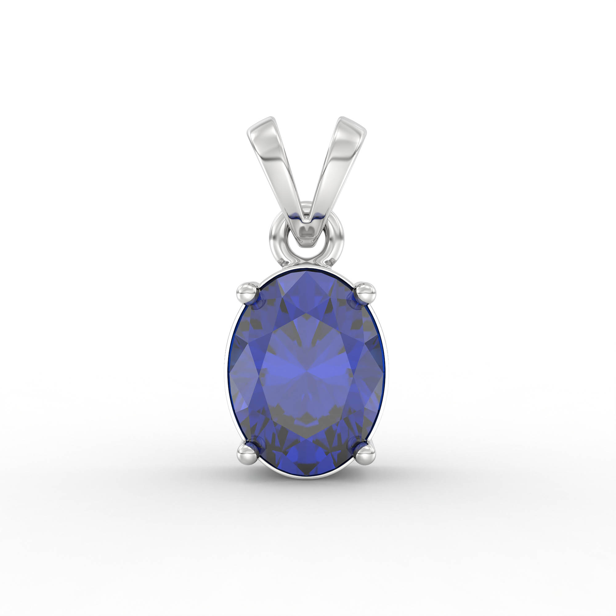 Blue Sapphire (Neelam) Pendant in 18K White Gold – Oval 8x6 mm, Prong Setting, 1 g (Design K1-5) thumbnail