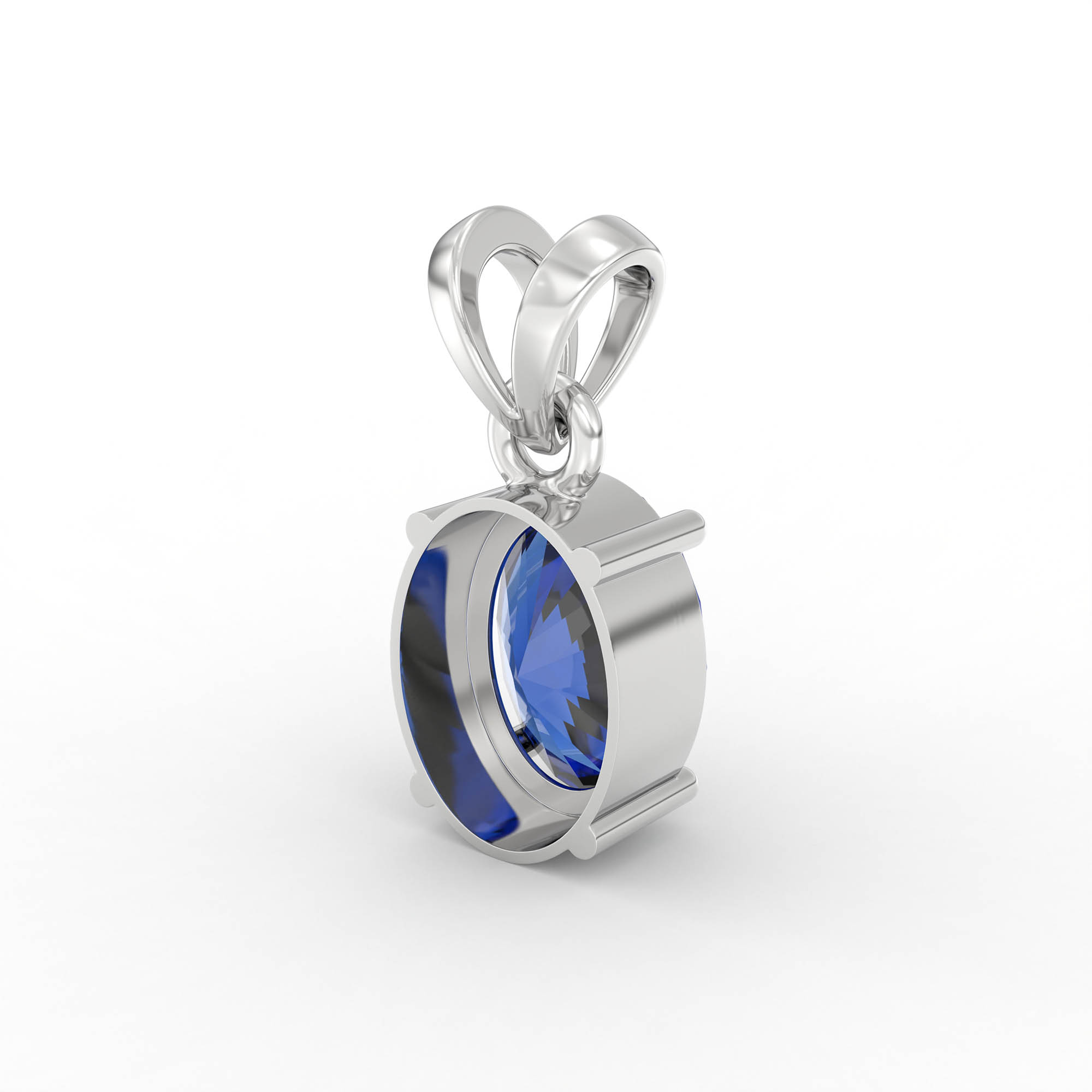 Blue Sapphire (Neelam) Pendant in 18K White Gold – Oval 8x6 mm, Prong Setting, 1 g (Design K1-5) thumbnail