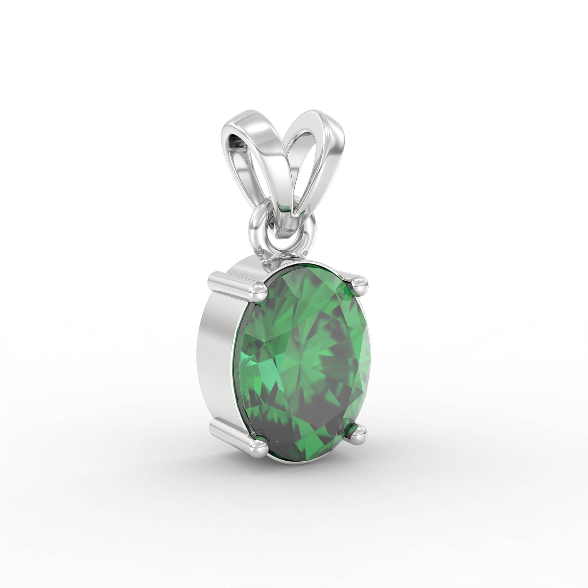 Emerald (Panna) Pendant in 18K White Gold – Oval 8x6 mm, Prong Setting, 1 g (Design K1-5) thumbnail