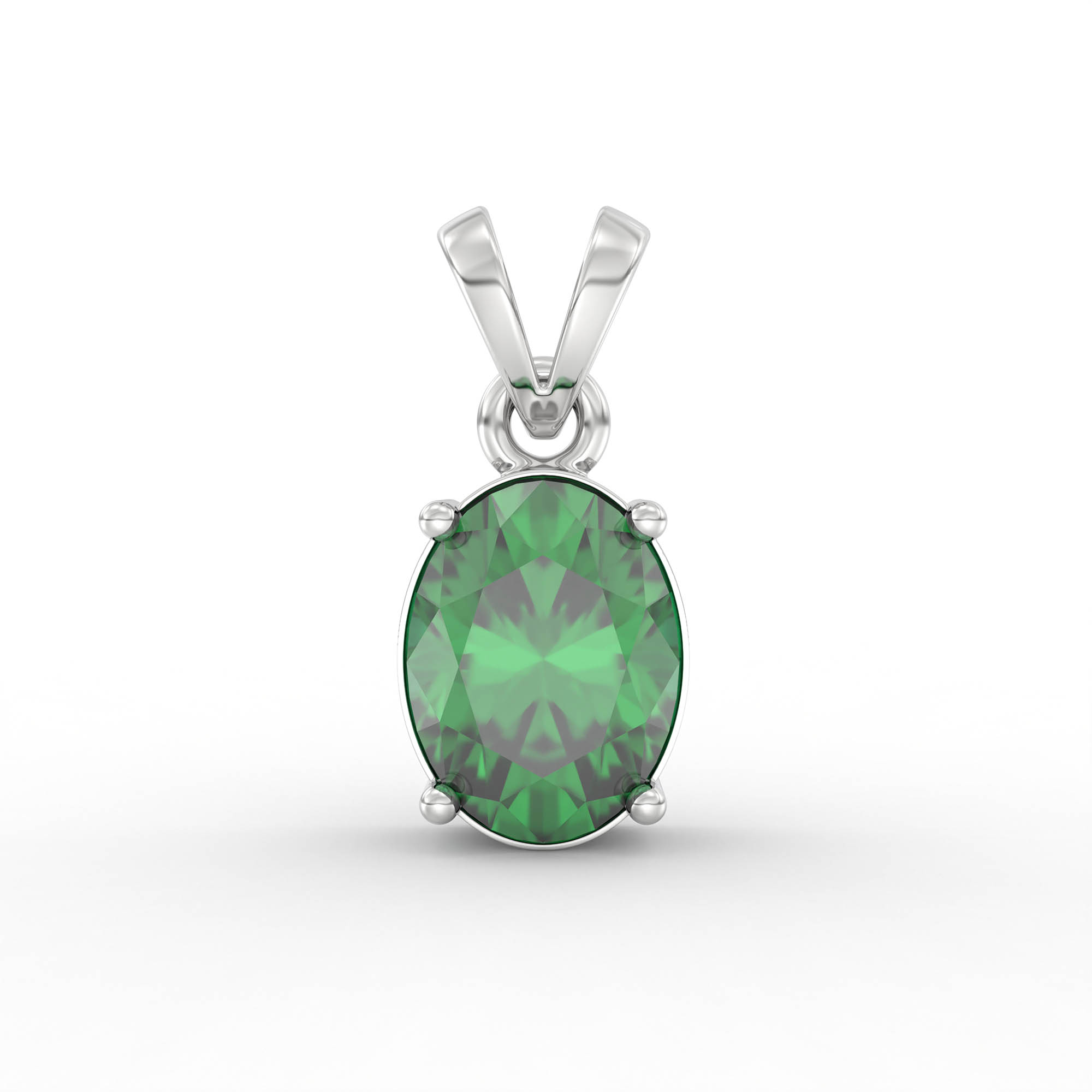 Emerald (Panna) Pendant in 18K White Gold – Oval 8x6 mm, Prong Setting, 1 g (Design K1-5) thumbnail
