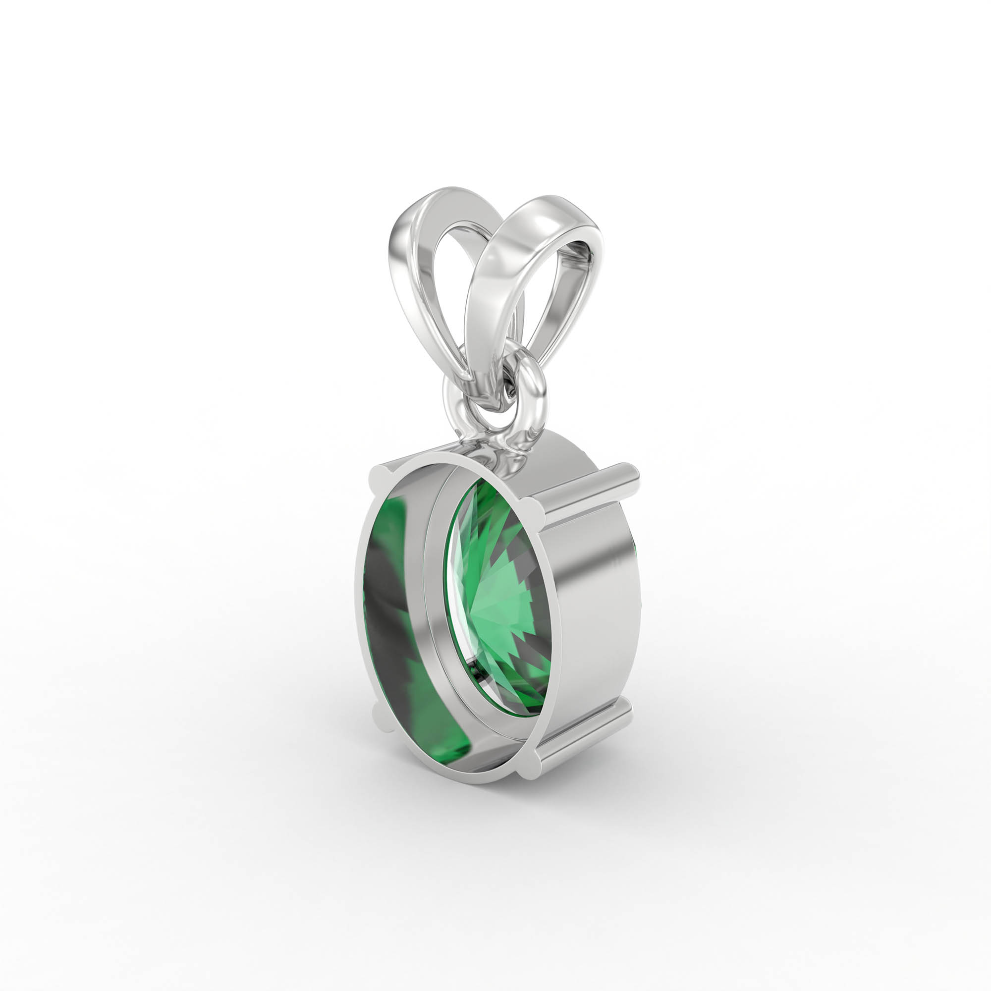 Emerald (Panna) Pendant in 18K White Gold – Oval 8x6 mm, Prong Setting, 1 g (Design K1-5) thumbnail