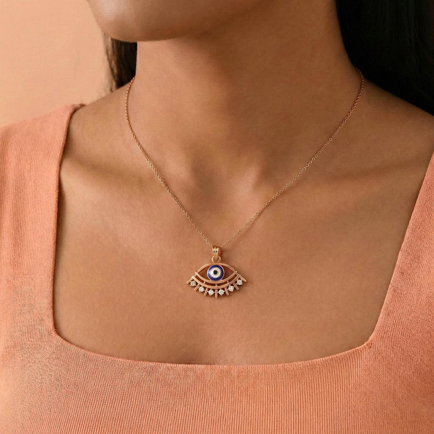 Evil Eye Pendant with Lab-Grown Diamonds in 18K Rose Gold – 0.16 Ct, 2.2 g (Design K1-5) thumbnail