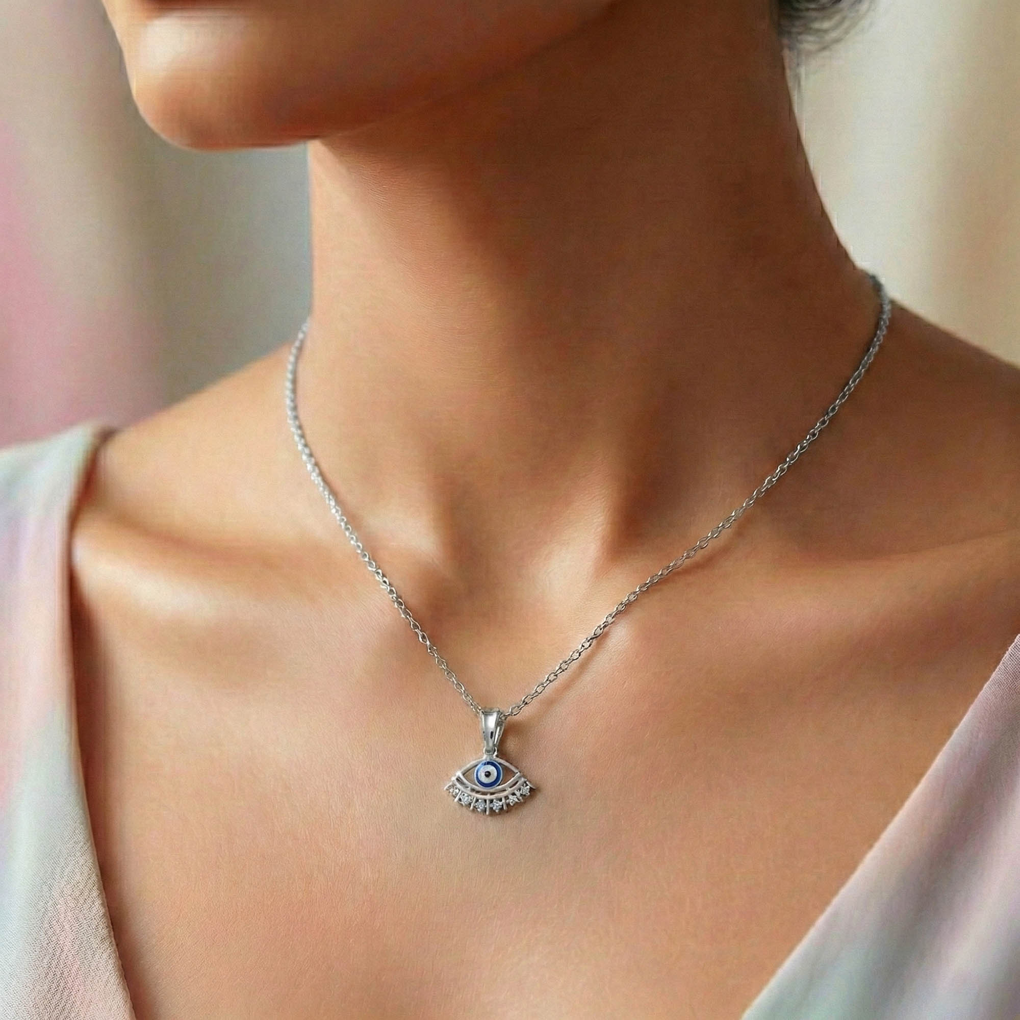 Evil Eye Pendant with Lab-Grown Diamonds in 18K White Gold – 0.15 Ct, 2.4 g thumbnail