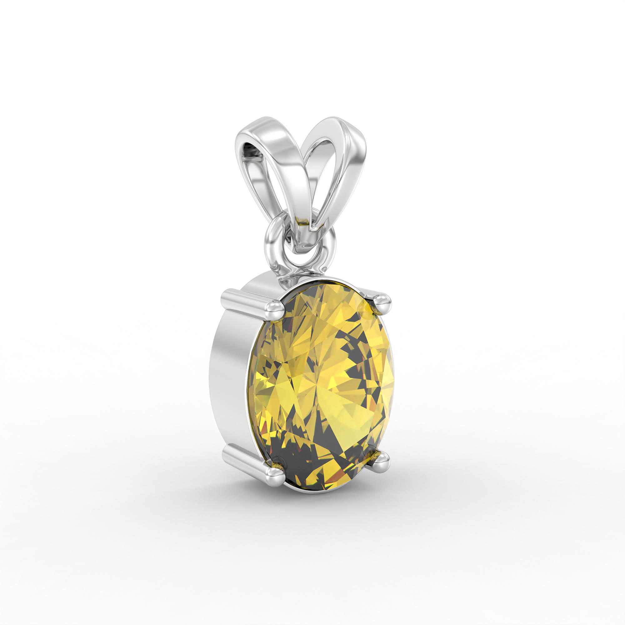 Yellow Sapphire (Pukhraj) Pendant in 18K White Gold – Oval 8x6 mm, Prong Setting, 1 g (Design K1-5) thumbnail