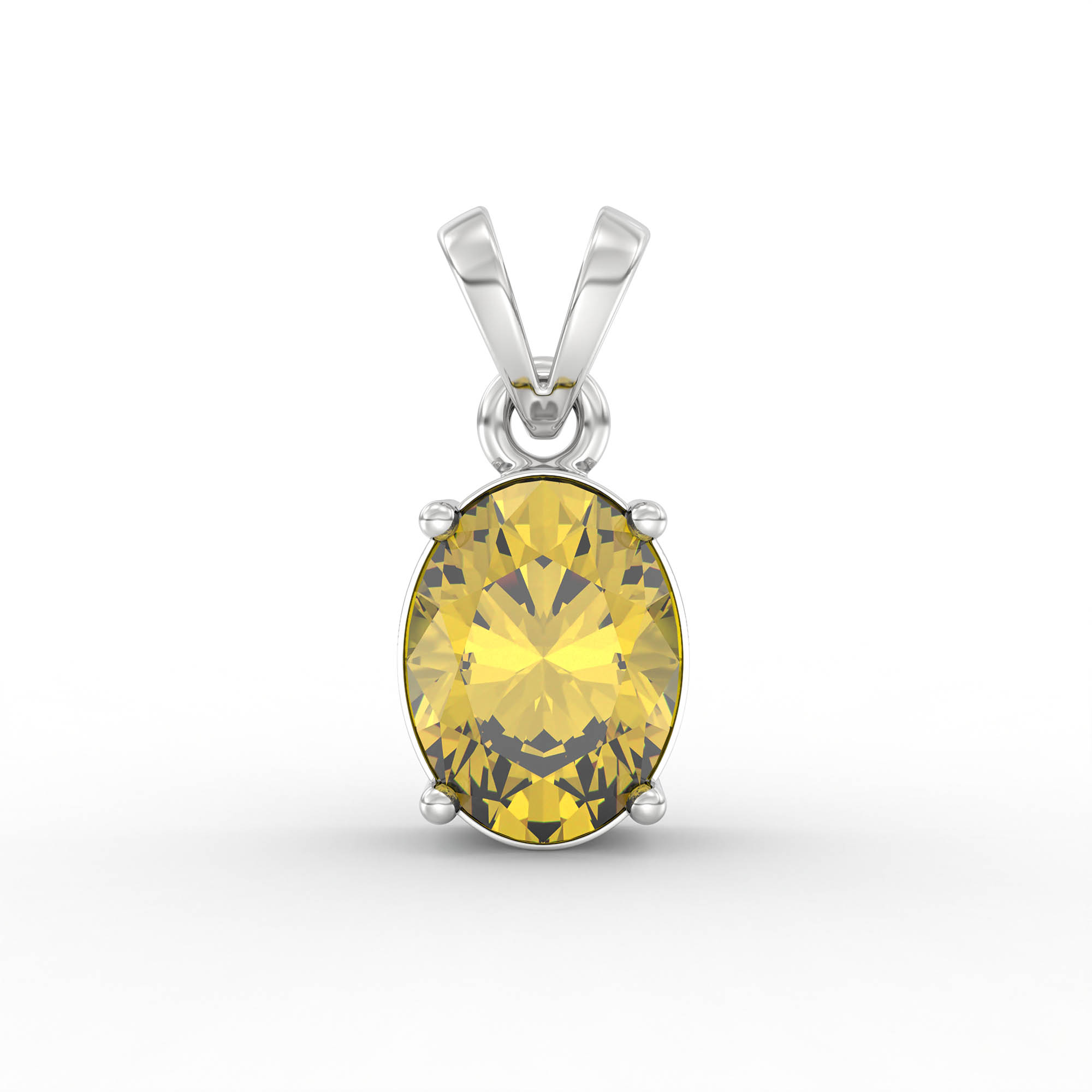 Yellow Sapphire (Pukhraj) Pendant in 18K White Gold – Oval 8x6 mm, Prong Setting, 1 g (Design K1-5) thumbnail