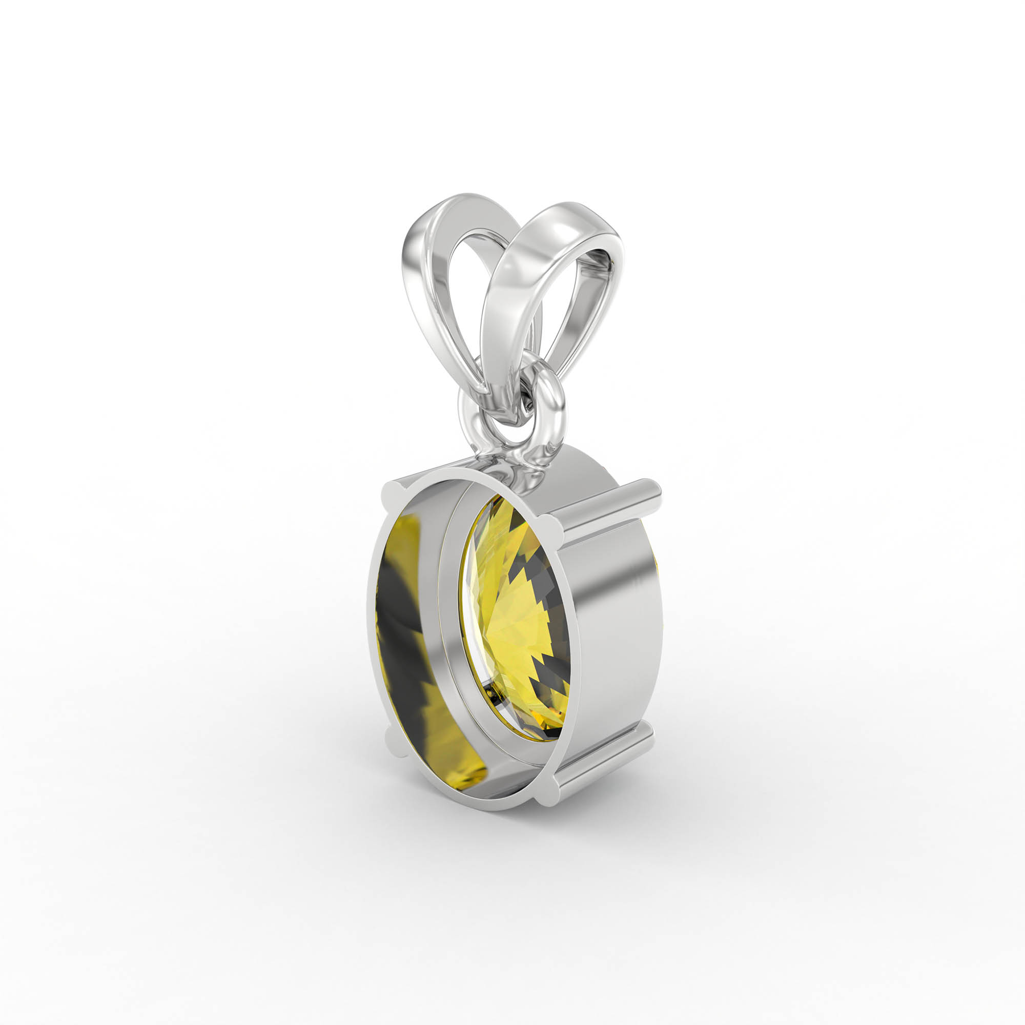 Yellow Sapphire (Pukhraj) Pendant in 18K White Gold – Oval 8x6 mm, Prong Setting, 1 g (Design K1-5) thumbnail